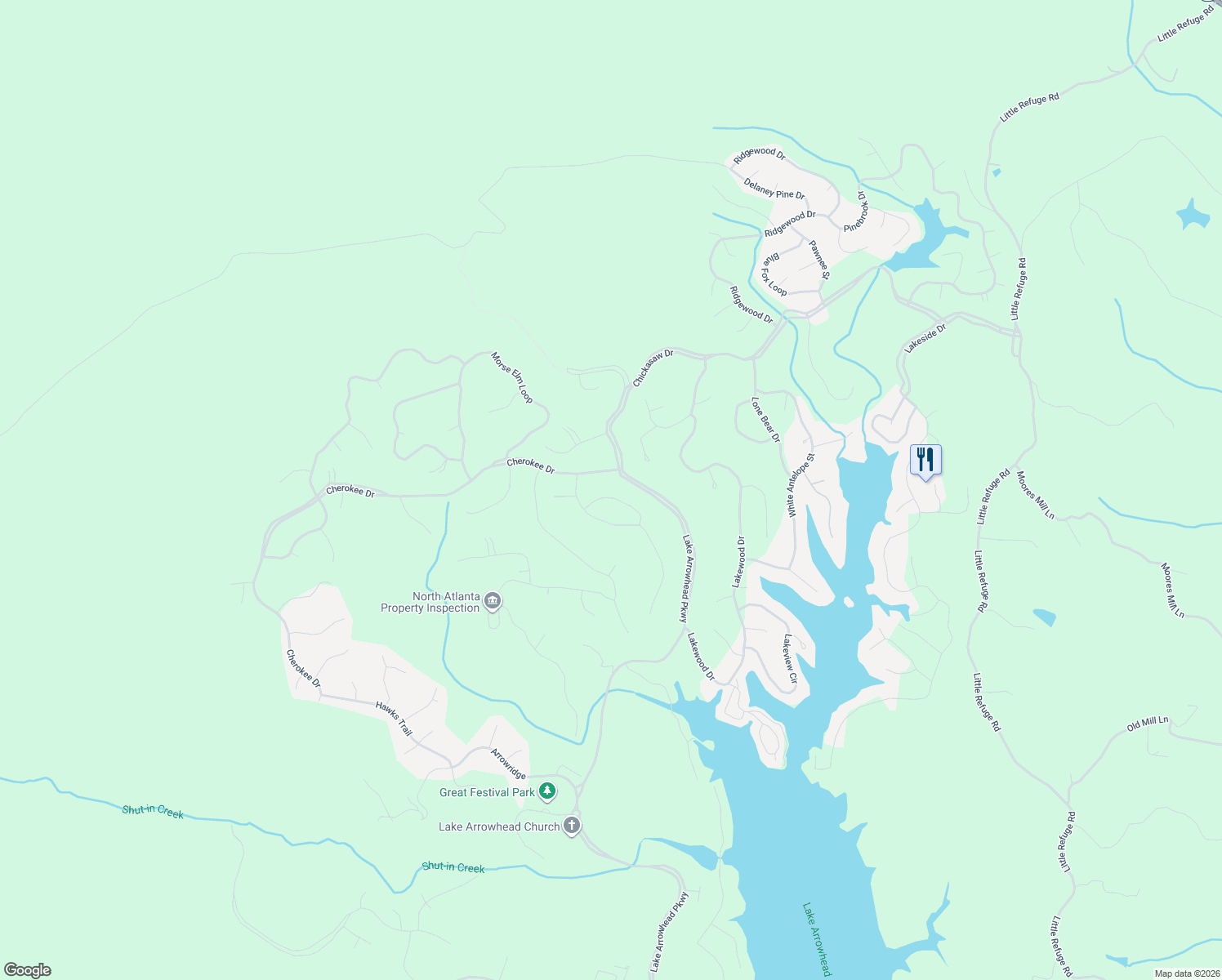 map of restaurants, bars, coffee shops, grocery stores, and more near 117 Moose Loop in Waleska