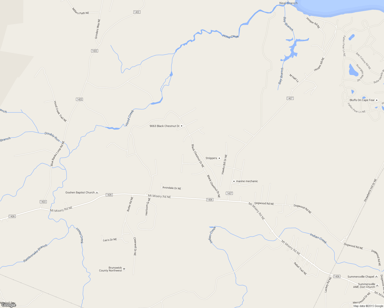 map of restaurants, bars, coffee shops, grocery stores, and more near 9009 Black Chestnut Drive Northeast in Leland