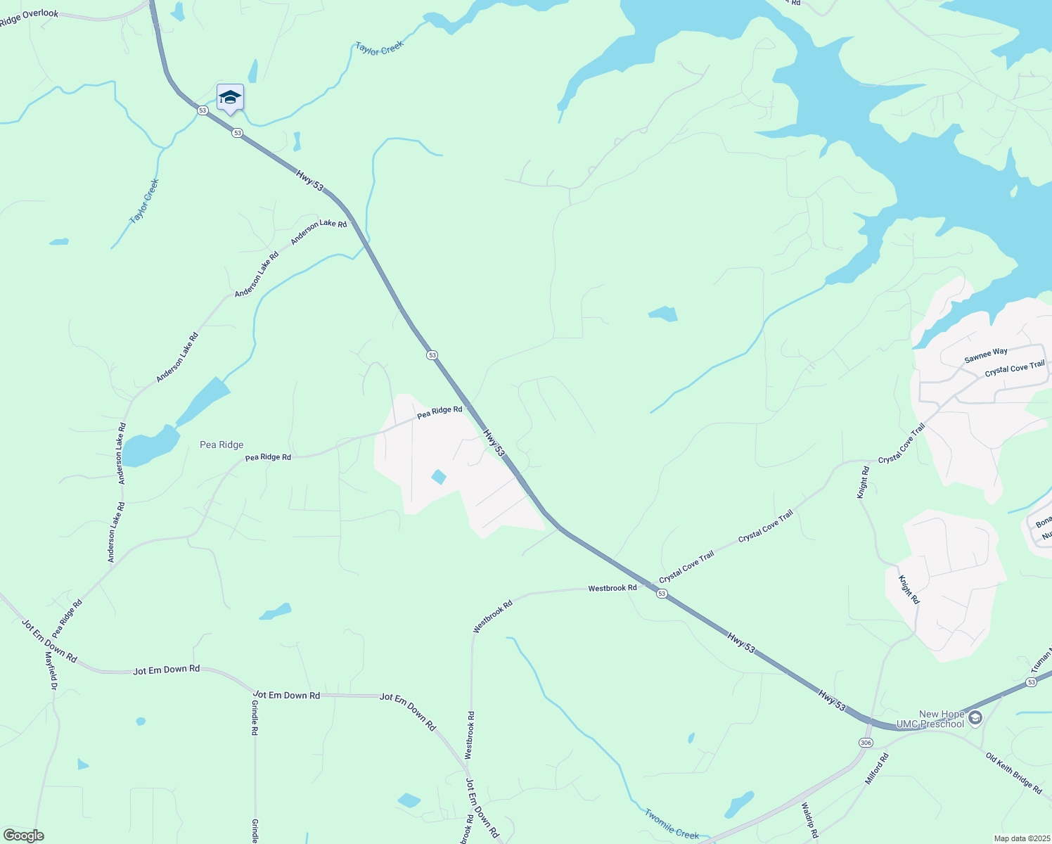 map of restaurants, bars, coffee shops, grocery stores, and more near 6185 Providence Lake Drive in Gainesville