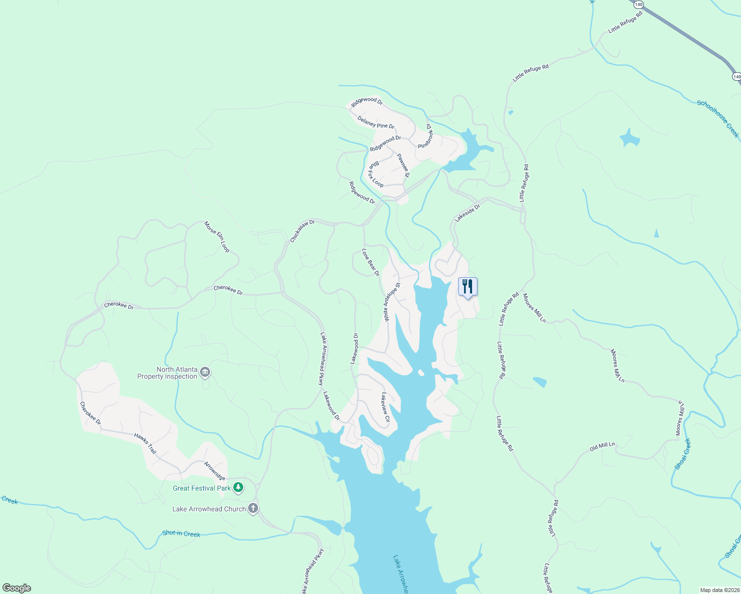 map of restaurants, bars, coffee shops, grocery stores, and more near 150 Council Oak Loop in Waleska
