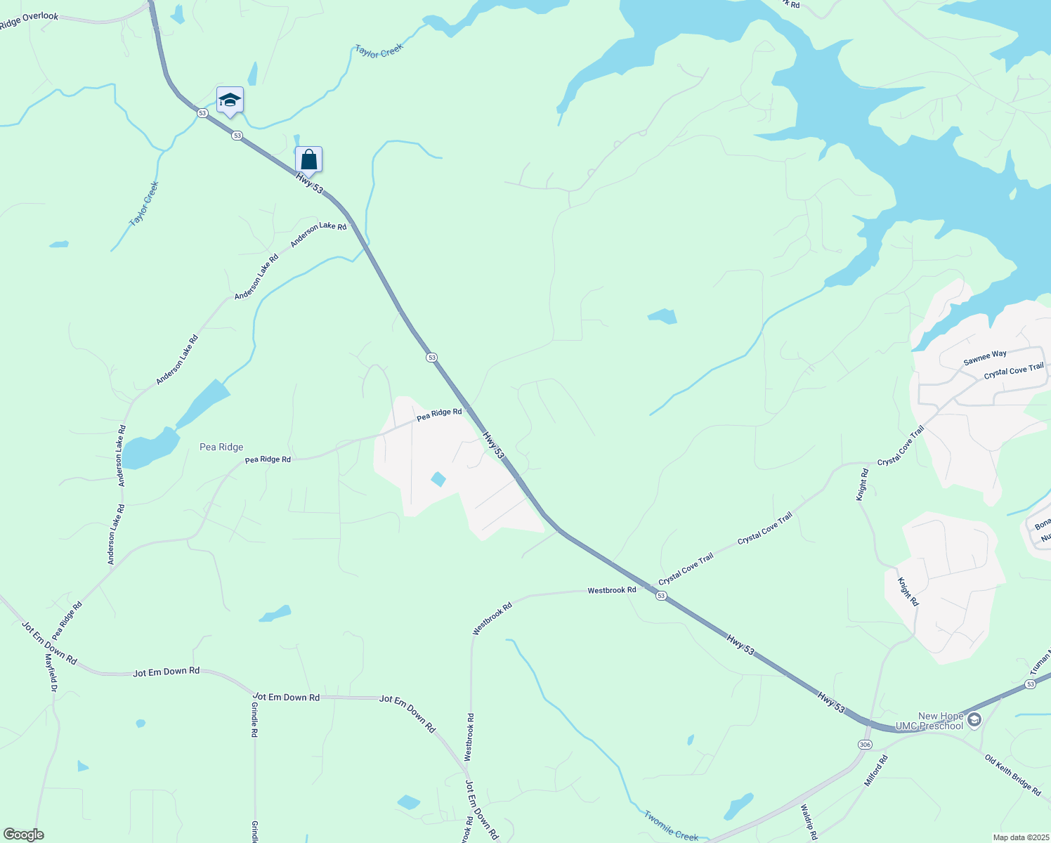 map of restaurants, bars, coffee shops, grocery stores, and more near 6185 Providence Lake Drive in Gainesville