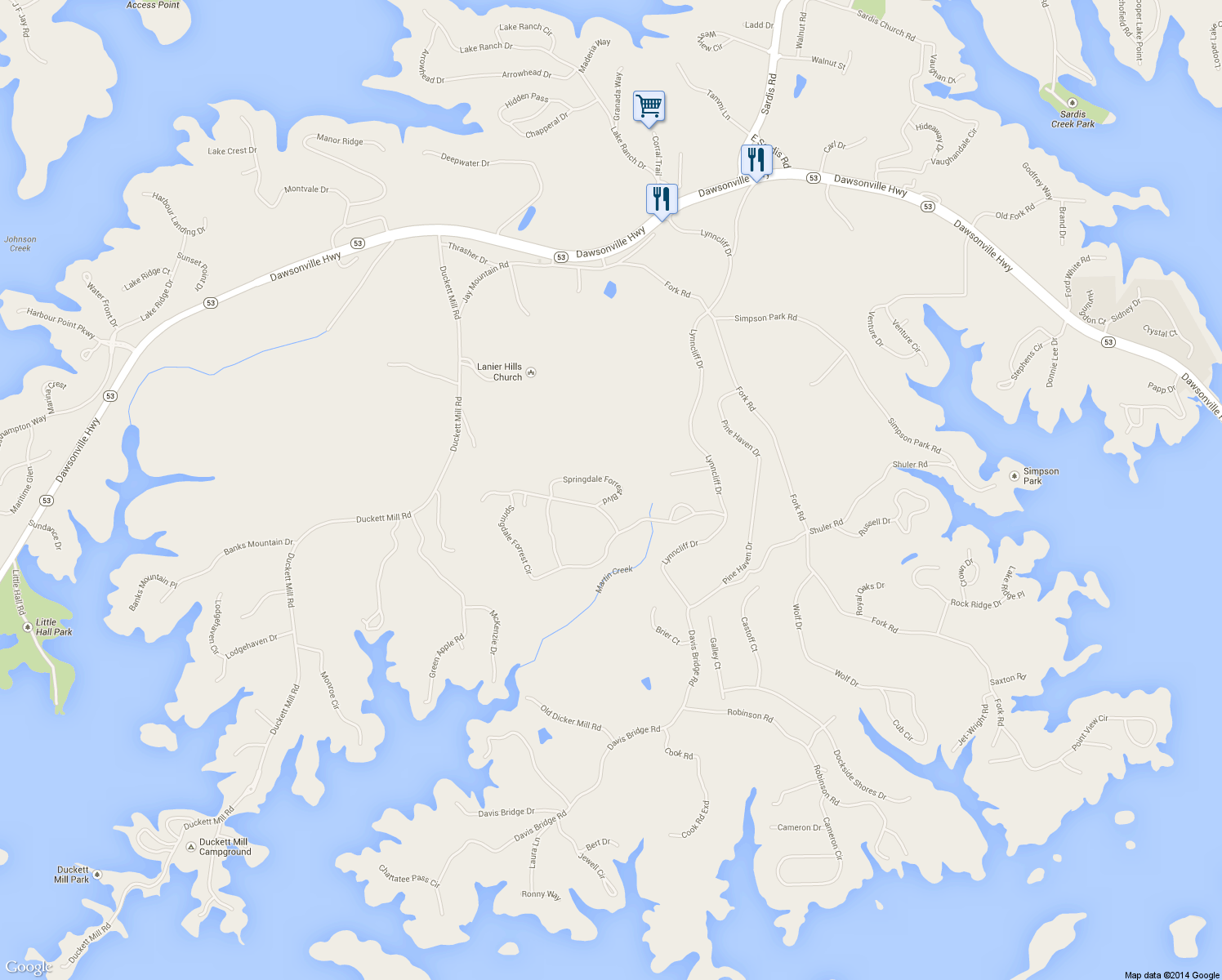 map of restaurants, bars, coffee shops, grocery stores, and more near 3472 Springdale Forrest Boulevard in Gainesville