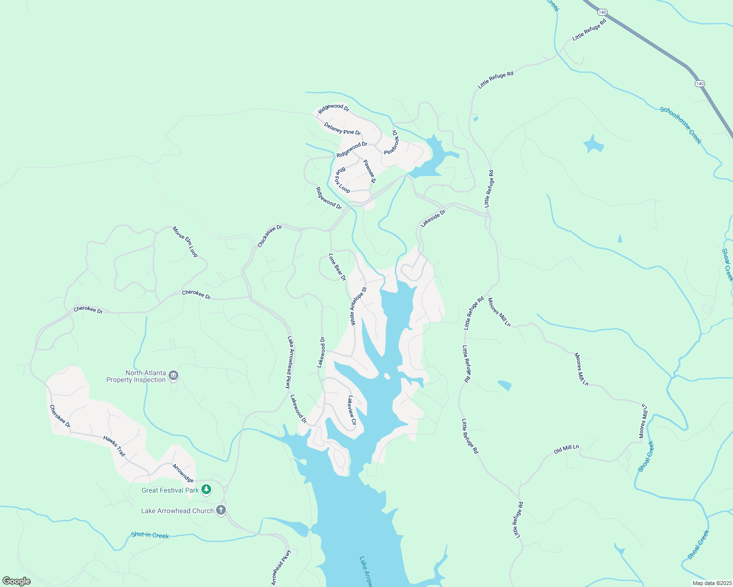 map of restaurants, bars, coffee shops, grocery stores, and more near 165 White Antelope Street in Waleska