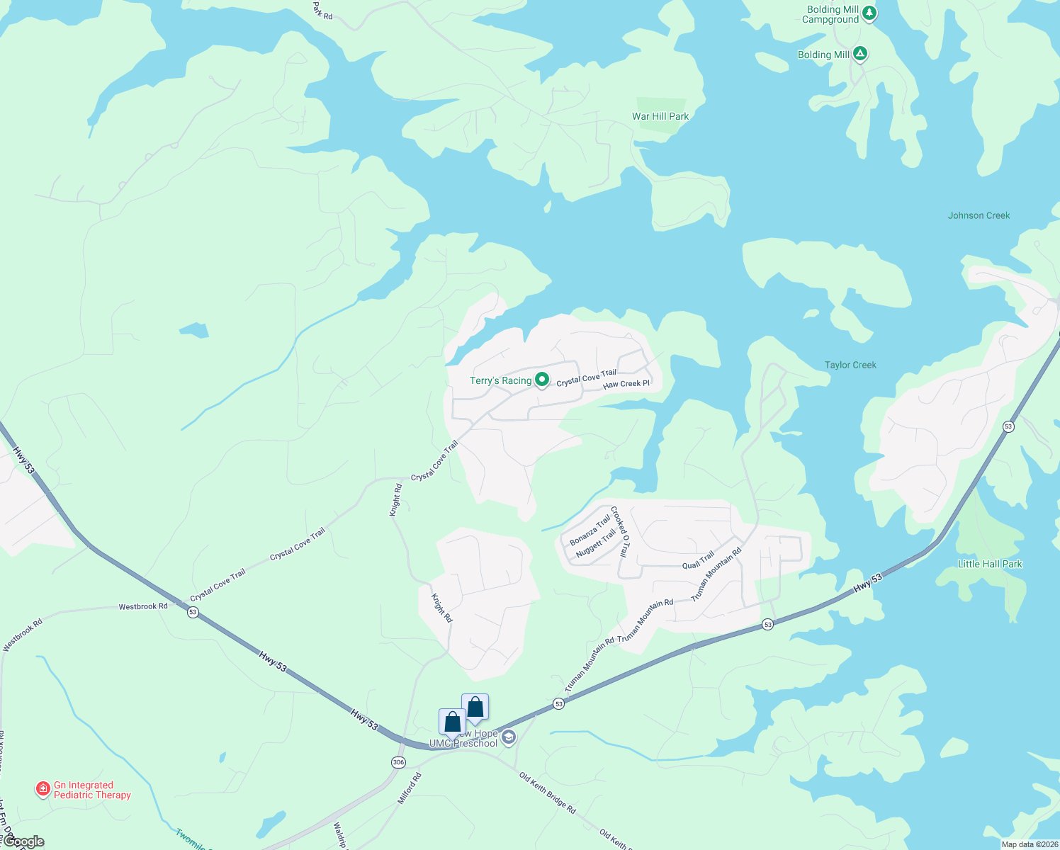 map of restaurants, bars, coffee shops, grocery stores, and more near 6490 Old Still Trail in Gainesville