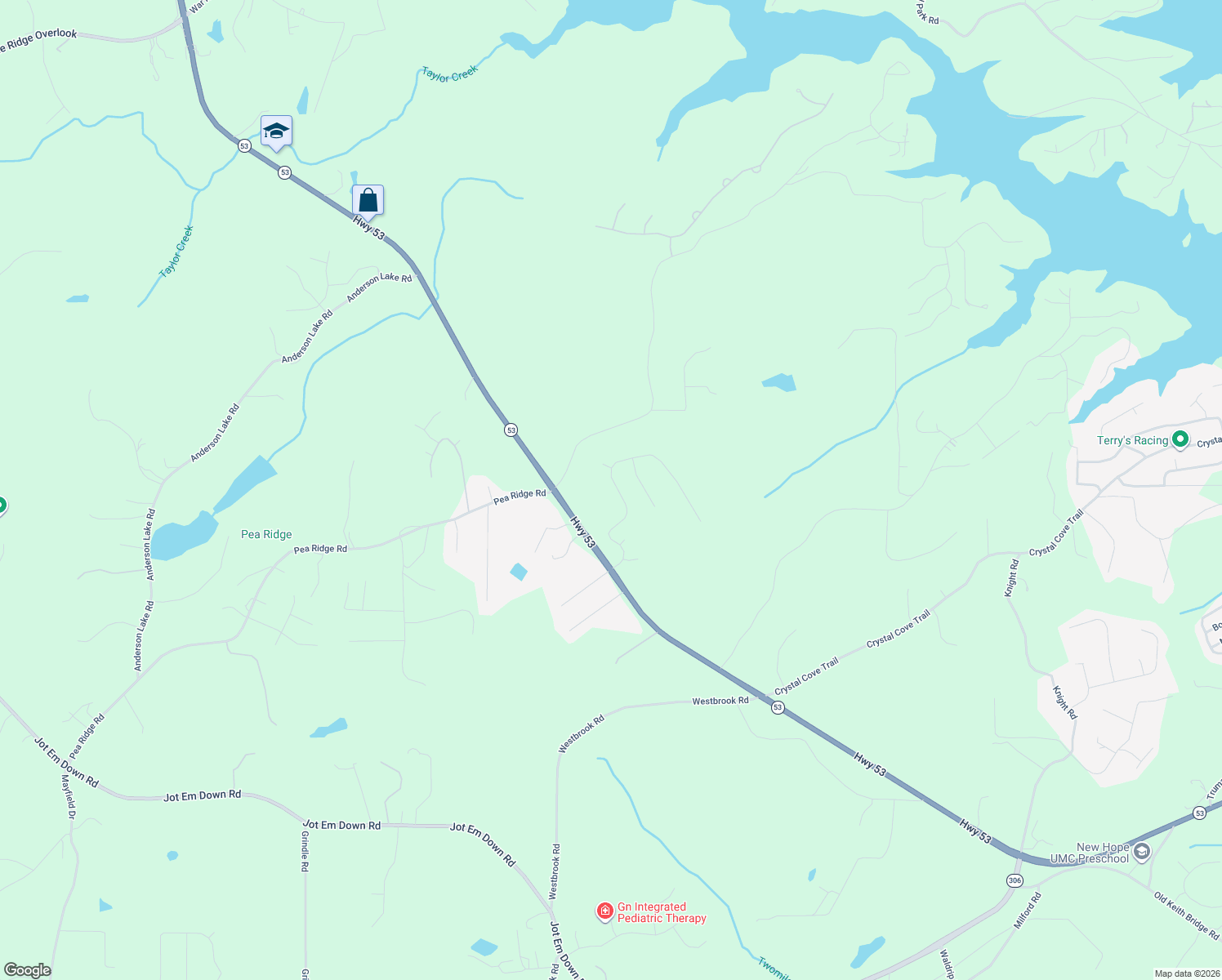 map of restaurants, bars, coffee shops, grocery stores, and more near 6215 Providence Lake Drive in Gainesville