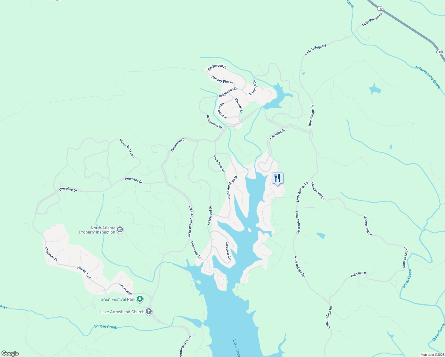 map of restaurants, bars, coffee shops, grocery stores, and more near 158 Lone Bear Drive in Waleska
