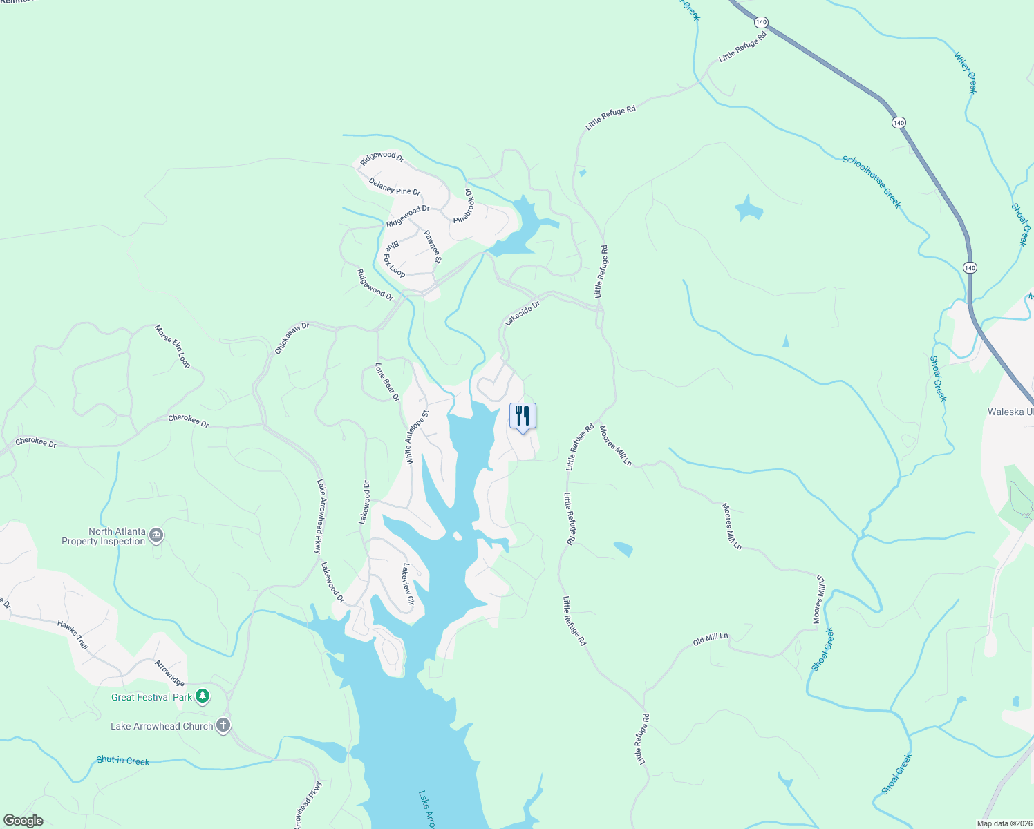 map of restaurants, bars, coffee shops, grocery stores, and more near 219 Hillside Drive in Waleska