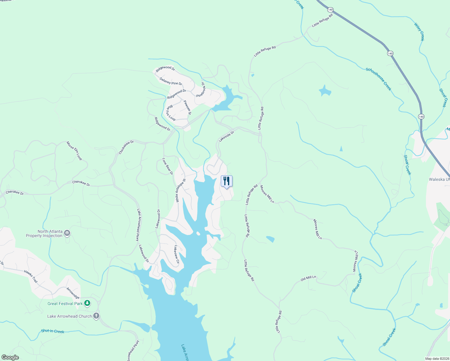 map of restaurants, bars, coffee shops, grocery stores, and more near 219 Hillside Drive in Waleska