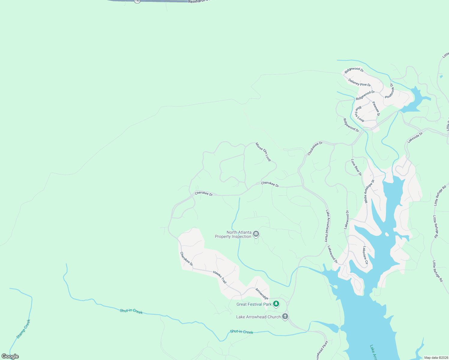 map of restaurants, bars, coffee shops, grocery stores, and more near 142 Little Coyote Loop in Waleska
