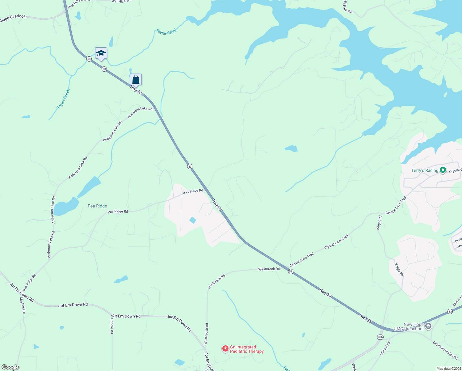 map of restaurants, bars, coffee shops, grocery stores, and more near 6215 Providence Lake Drive in Gainesville