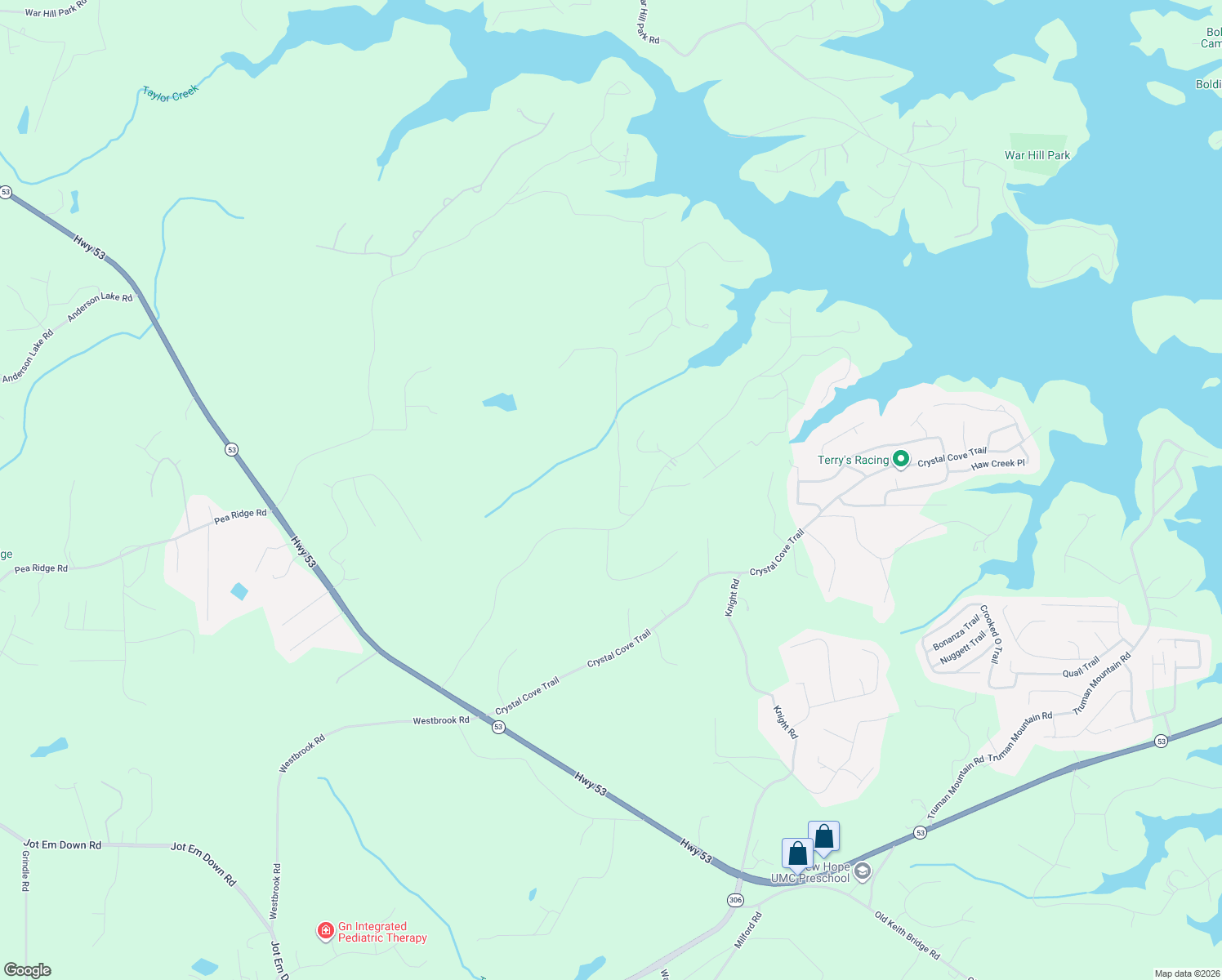 map of restaurants, bars, coffee shops, grocery stores, and more near 6160 Old Still Run Road in Gainesville