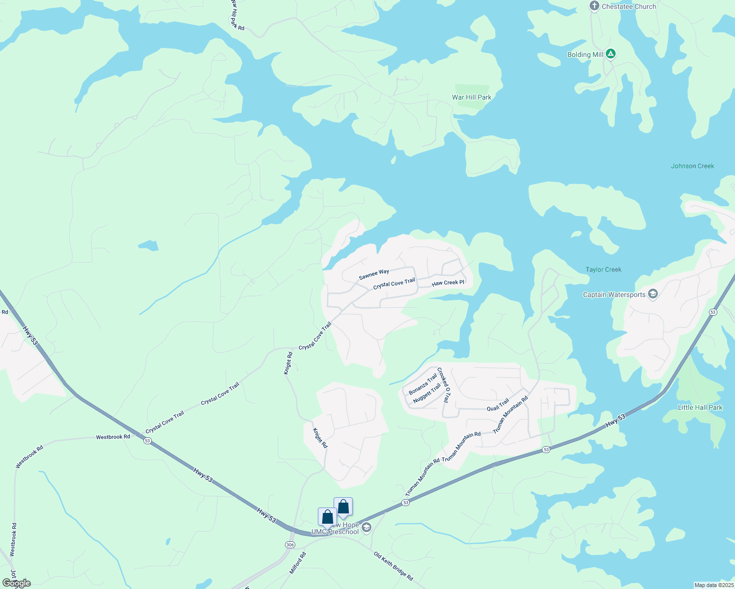 map of restaurants, bars, coffee shops, grocery stores, and more near 6510 Crystal Cove Trail in Gainesville