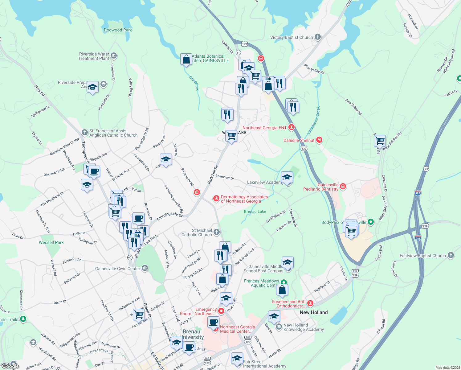 map of restaurants, bars, coffee shops, grocery stores, and more near 891 Charleston Ct in Gainesville