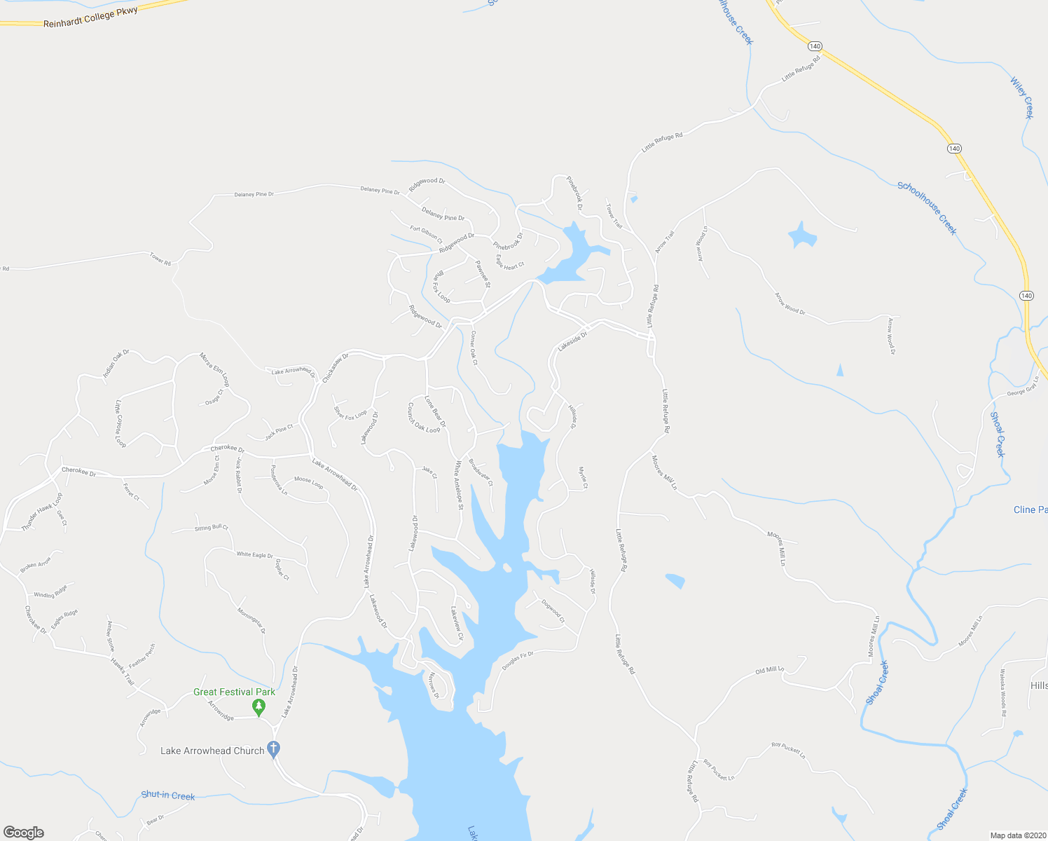 map of restaurants, bars, coffee shops, grocery stores, and more near 222 Lakeside Drive in Waleska