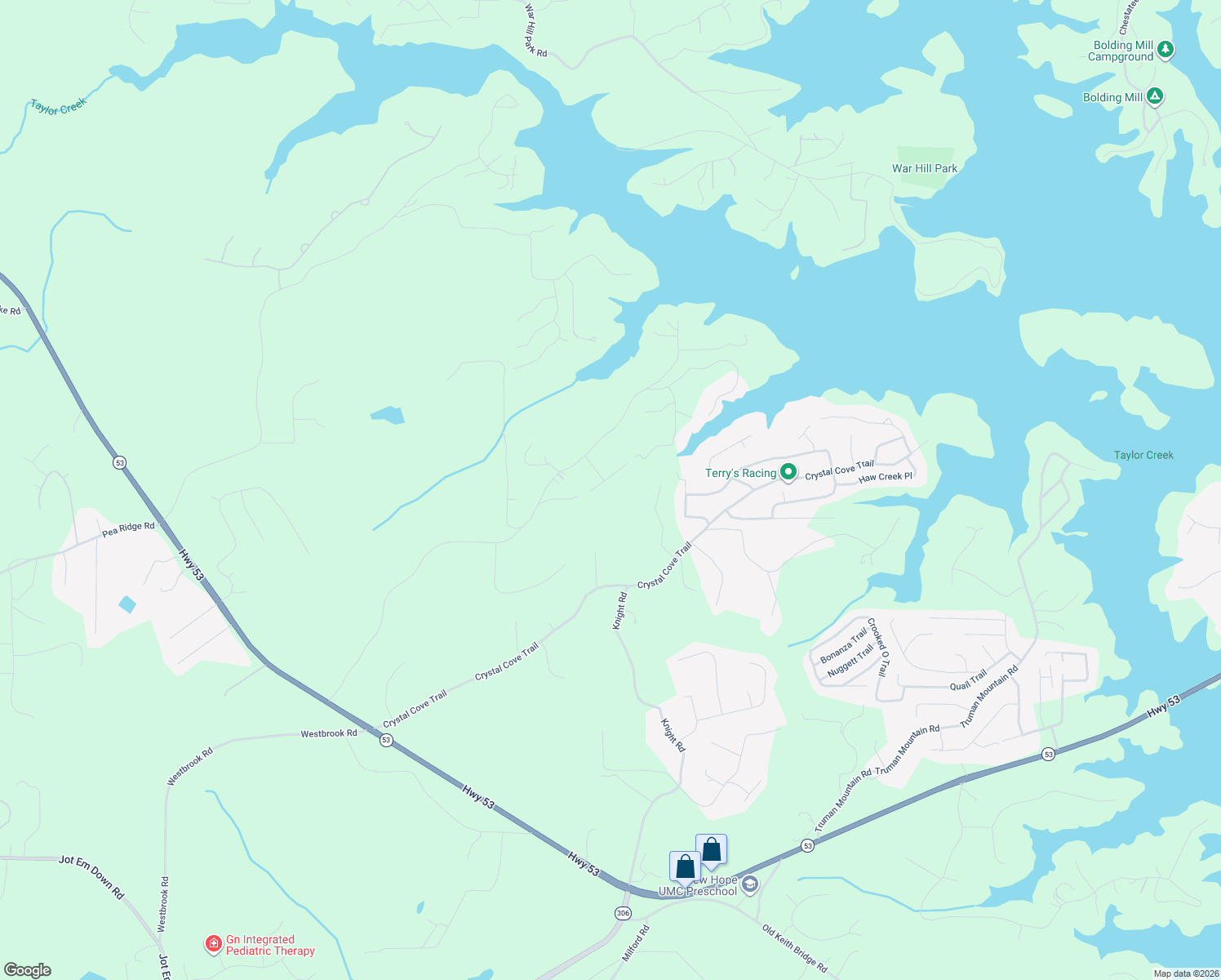 map of restaurants, bars, coffee shops, grocery stores, and more near 6265 Carlys Way in Gainesville