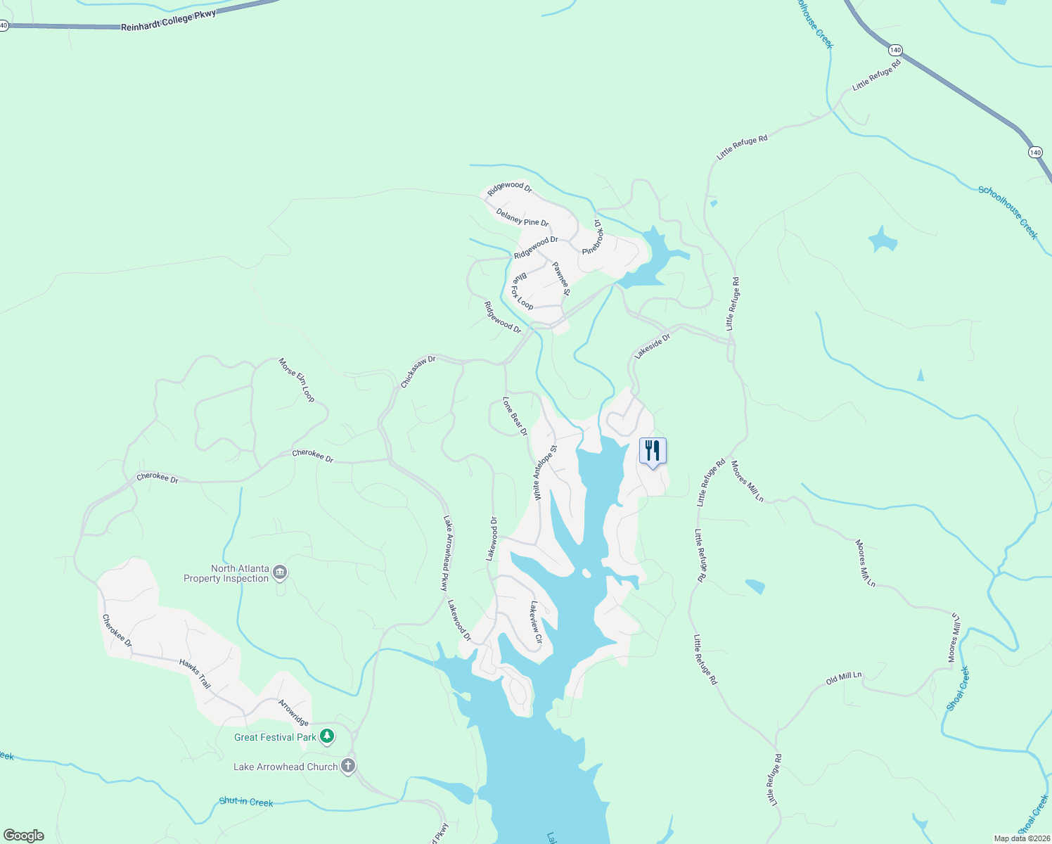 map of restaurants, bars, coffee shops, grocery stores, and more near 139 Lone Bear Dr in Waleska