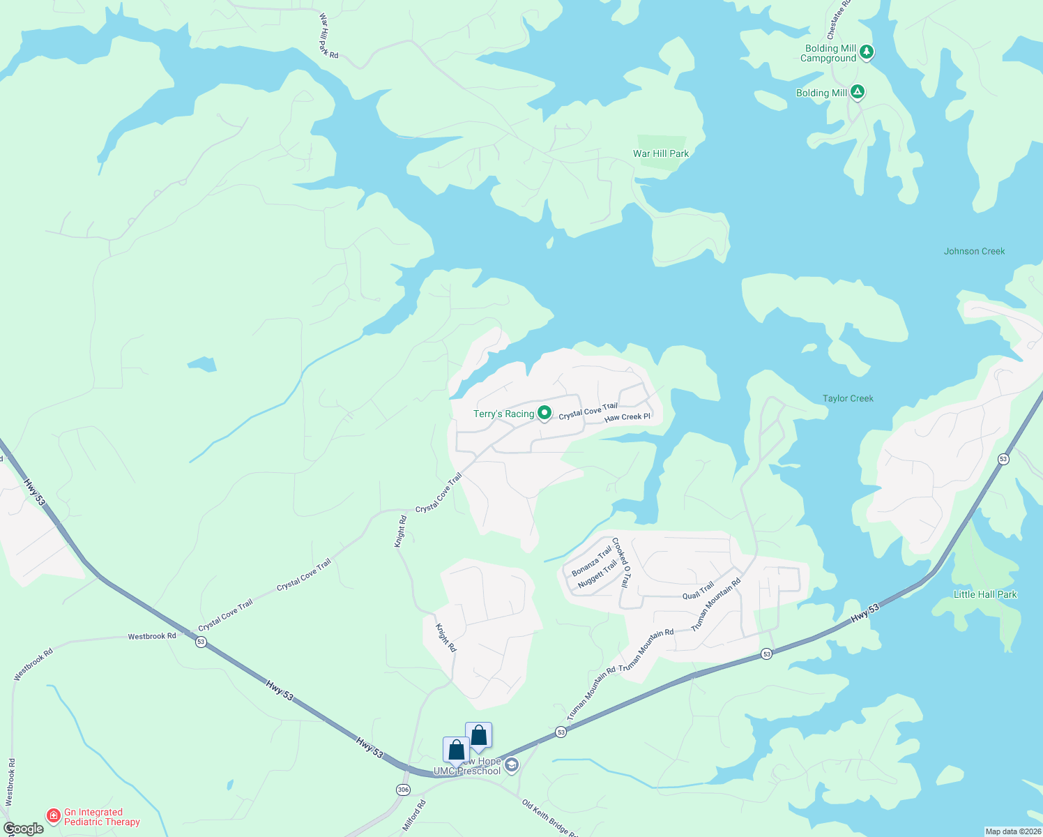 map of restaurants, bars, coffee shops, grocery stores, and more near 6525 Crystal Cove Trail in Gainesville
