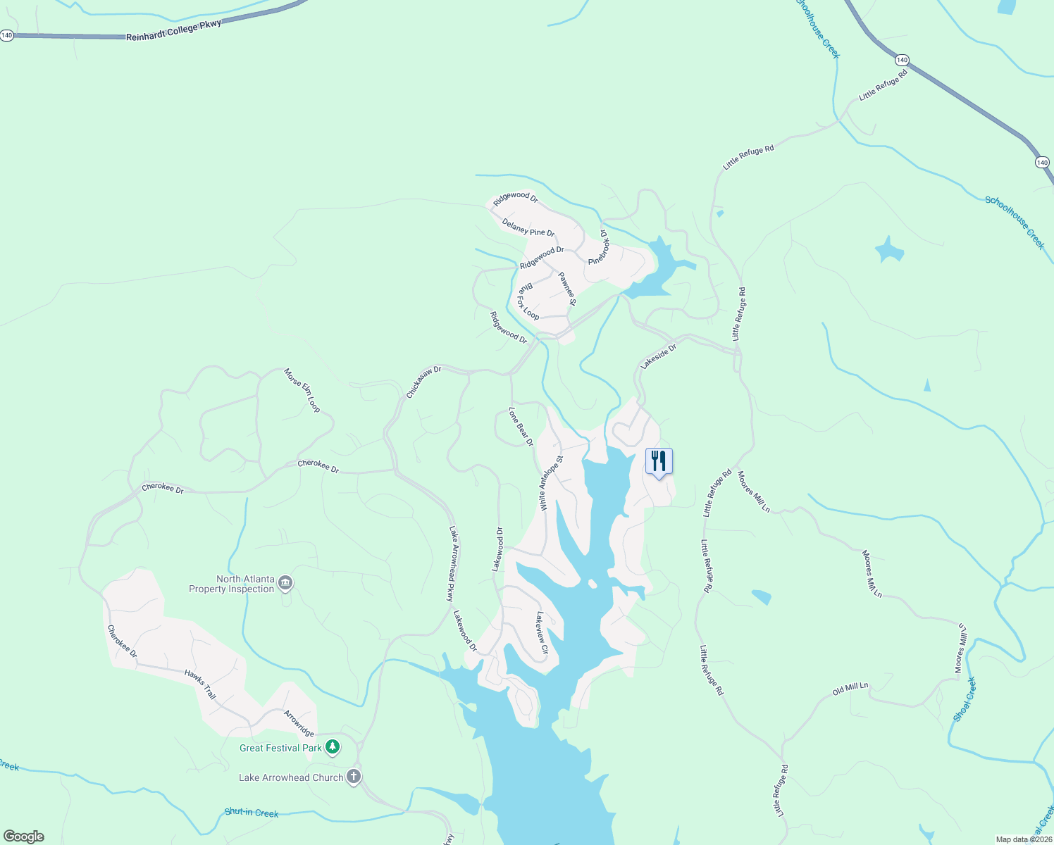 map of restaurants, bars, coffee shops, grocery stores, and more near 139 Lone Bear Drive in Waleska