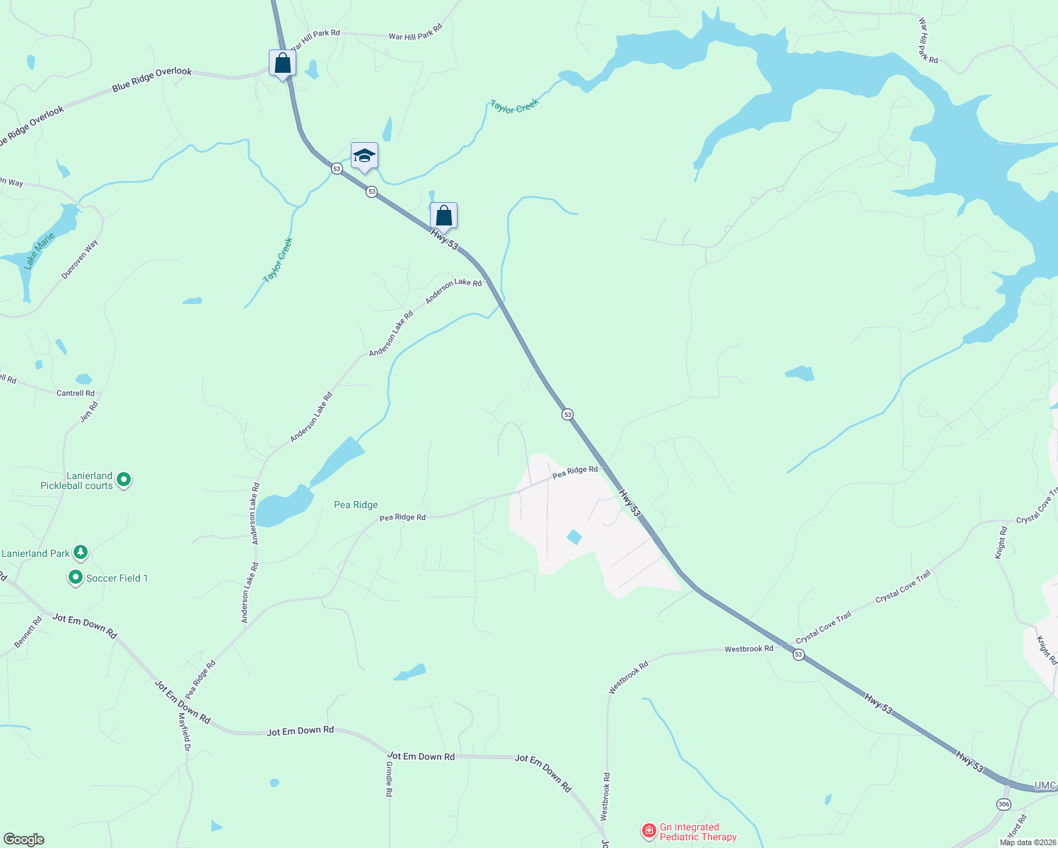 map of restaurants, bars, coffee shops, grocery stores, and more near 7356 Windy Oaks Drive in Gainesville