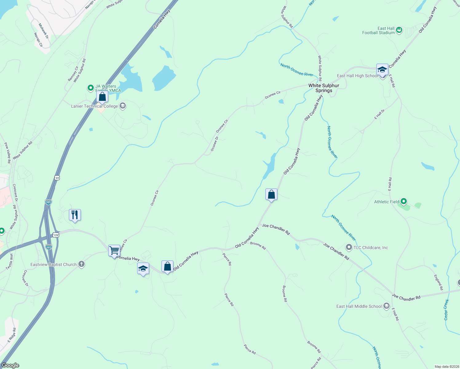 map of restaurants, bars, coffee shops, grocery stores, and more near 2794 Sawyer Mill Drive in Gainesville