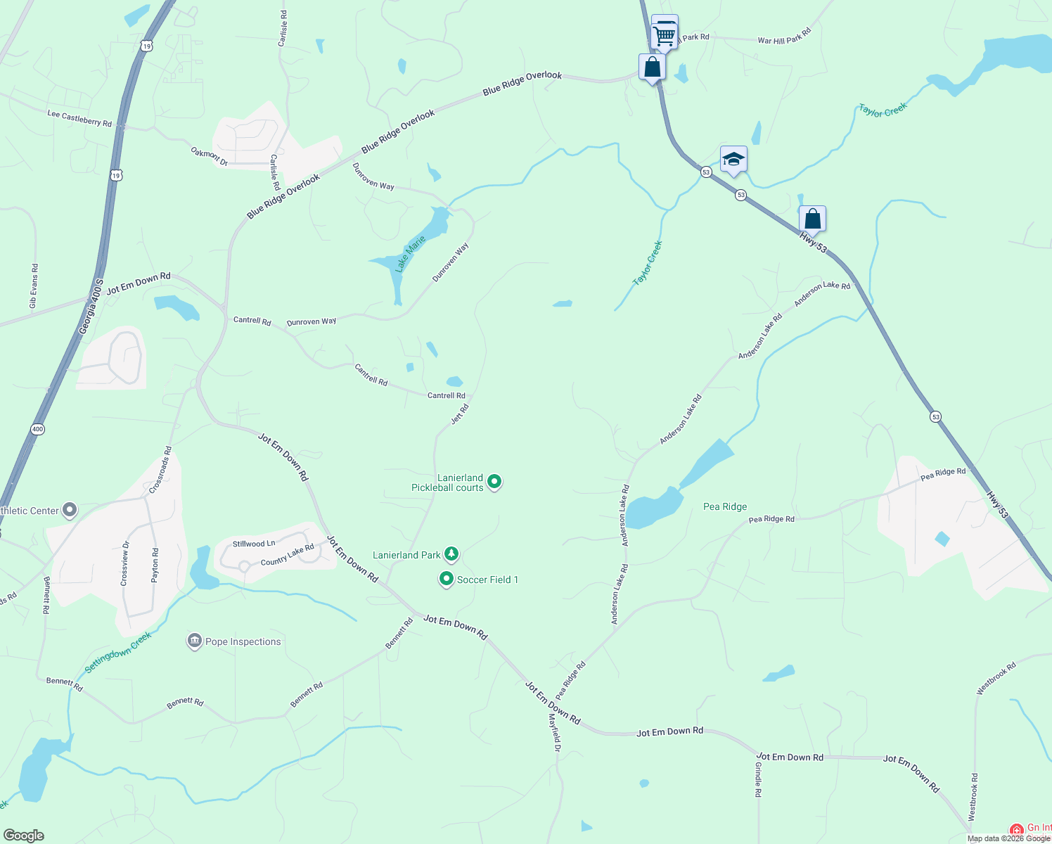 map of restaurants, bars, coffee shops, grocery stores, and more near 6380 Jett Rd in Dawsonville
