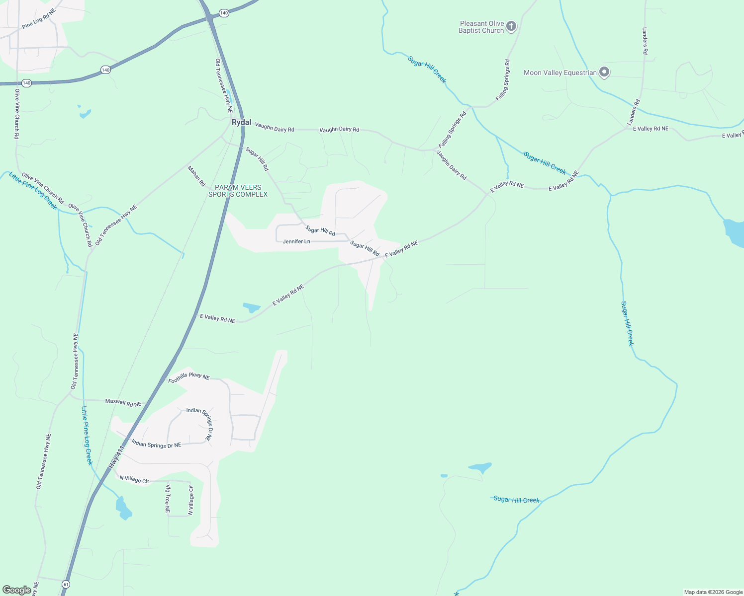 map of restaurants, bars, coffee shops, grocery stores, and more near 25 Cherokee Hills Drive in Rydal