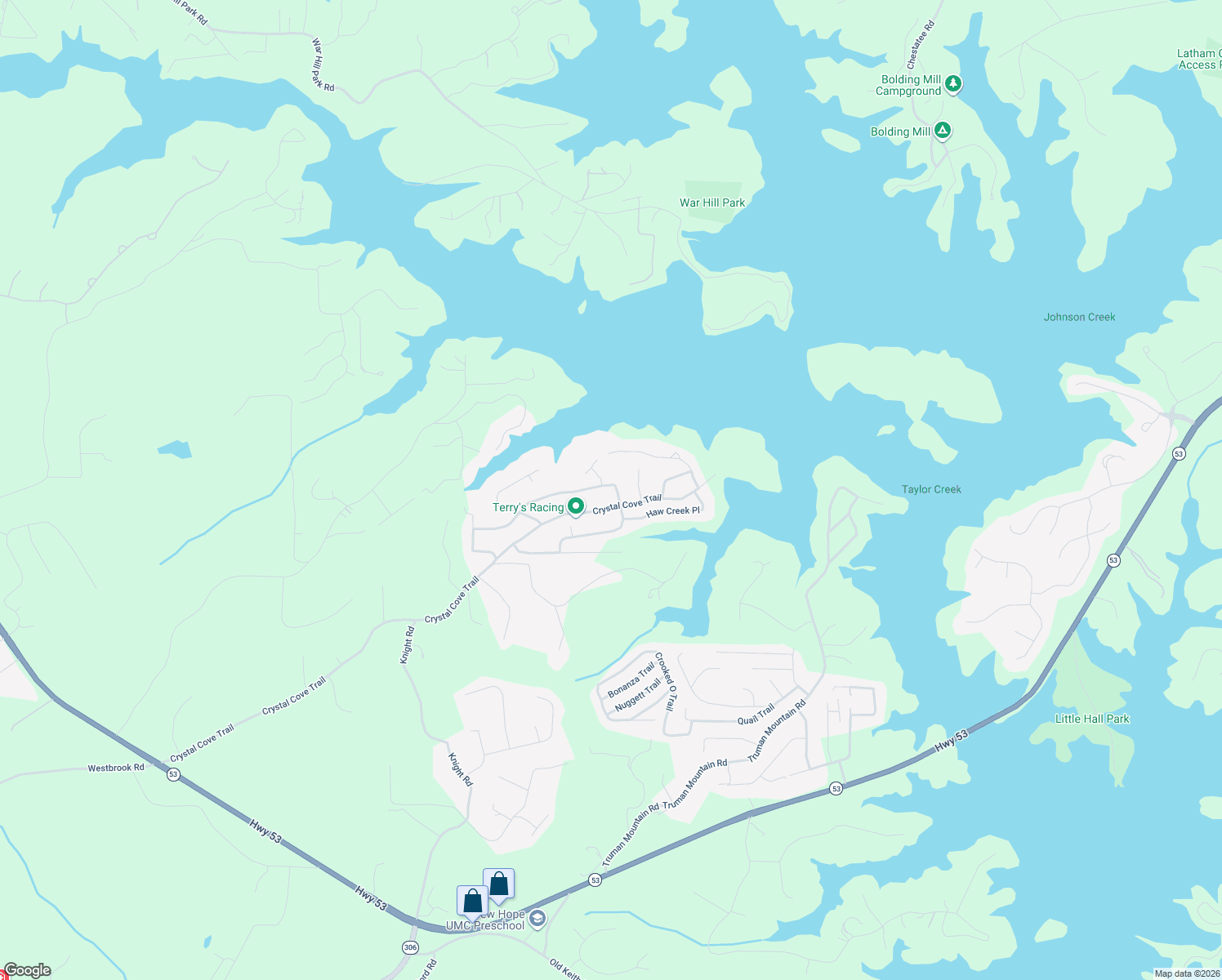 map of restaurants, bars, coffee shops, grocery stores, and more near 6840 Sawnee Way in Gainesville