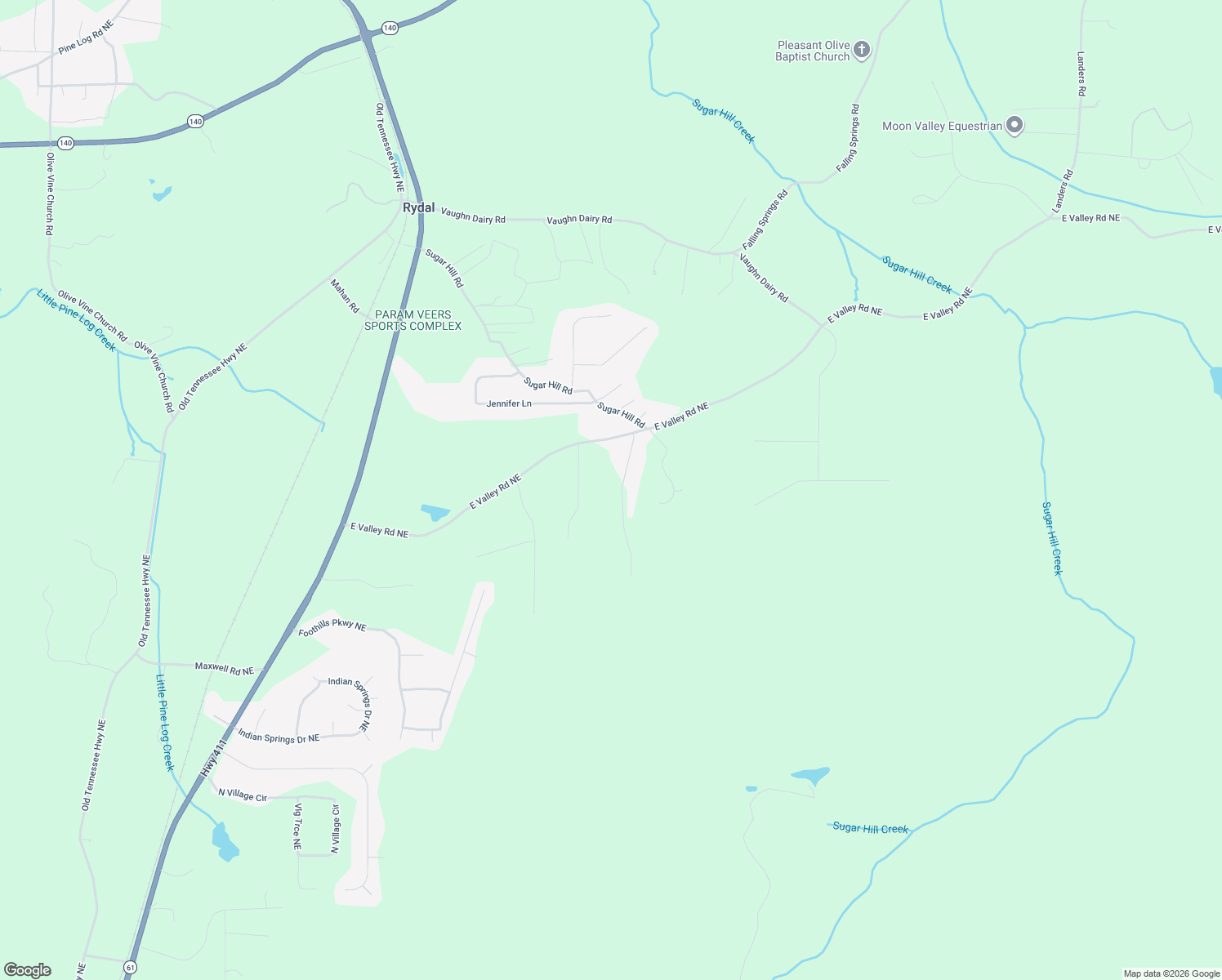 map of restaurants, bars, coffee shops, grocery stores, and more near 24 Cherokee Hills Drive in Rydal