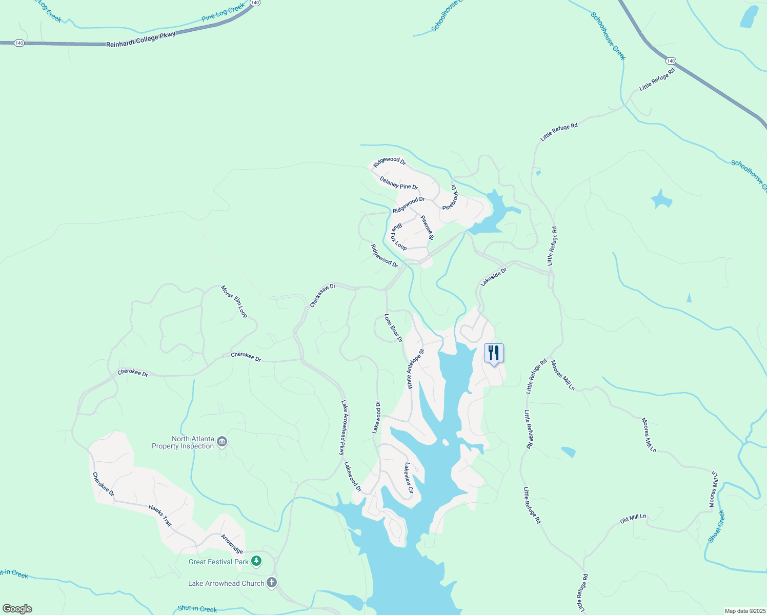 map of restaurants, bars, coffee shops, grocery stores, and more near 114 Lone Bear Drive in Waleska