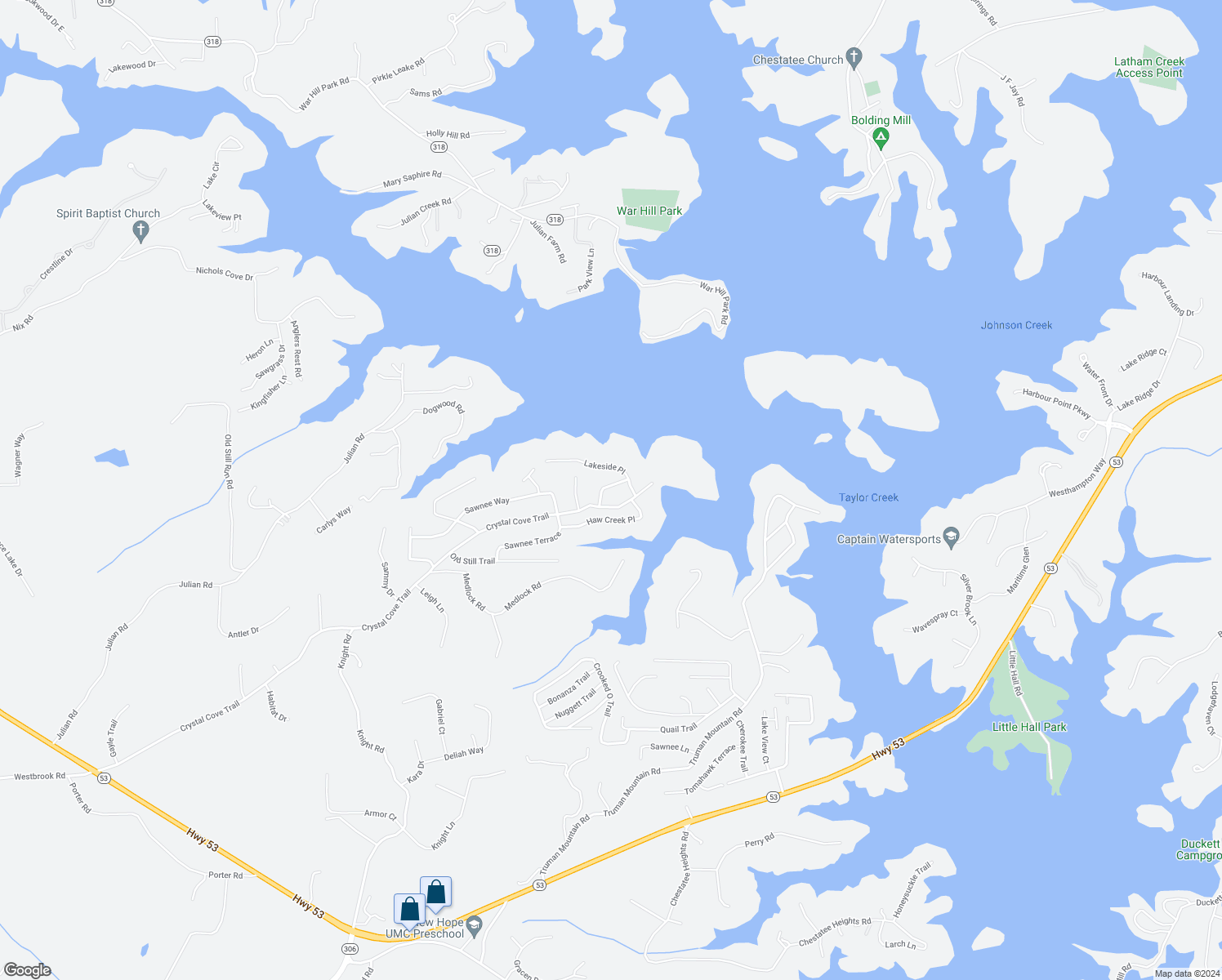 map of restaurants, bars, coffee shops, grocery stores, and more near 6960 Deer Trail in Gainesville