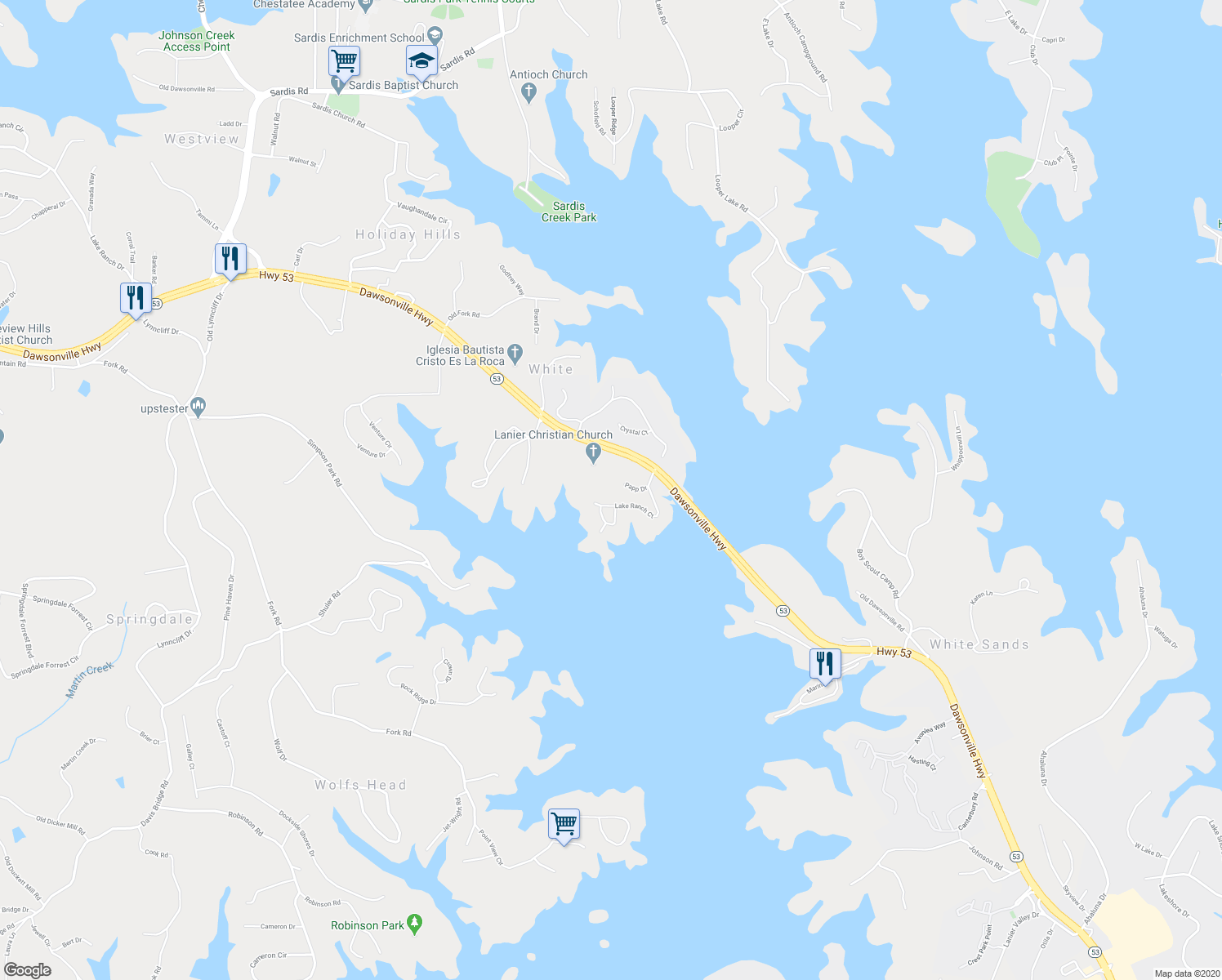 map of restaurants, bars, coffee shops, grocery stores, and more near 2223 Papp Drive in Gainesville