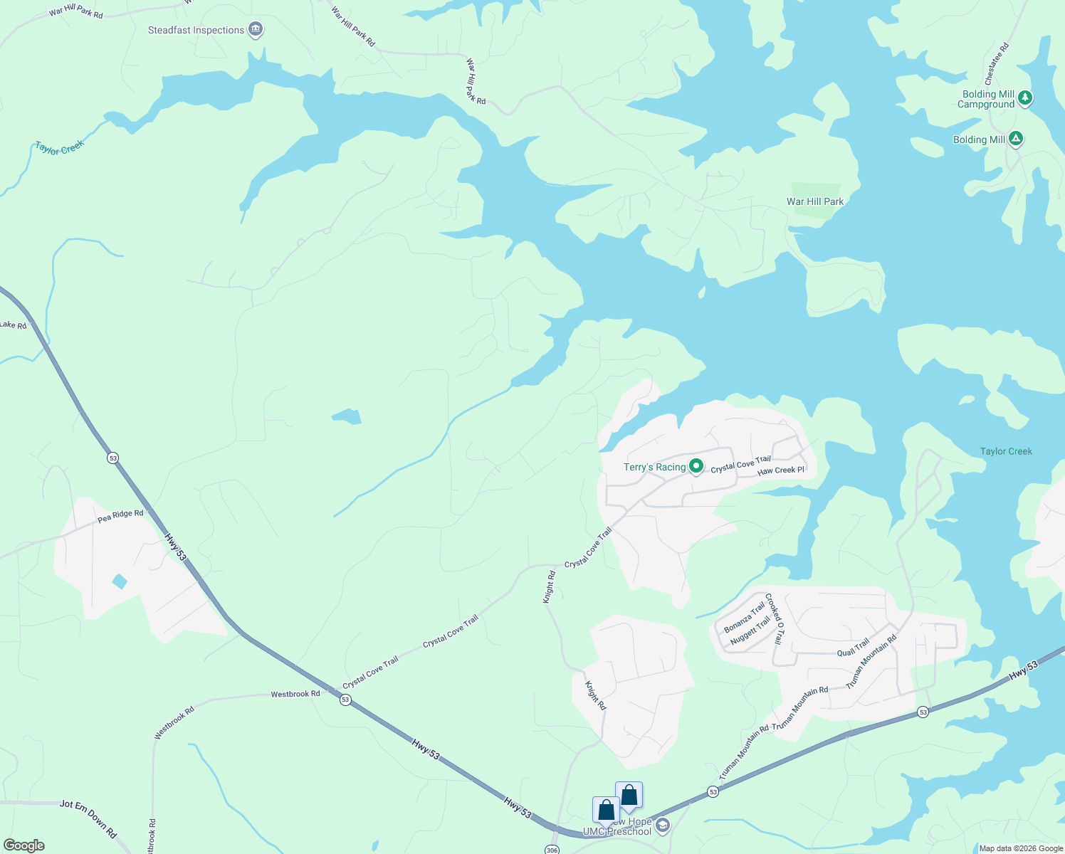 map of restaurants, bars, coffee shops, grocery stores, and more near 6303 Julian Road in Gainesville
