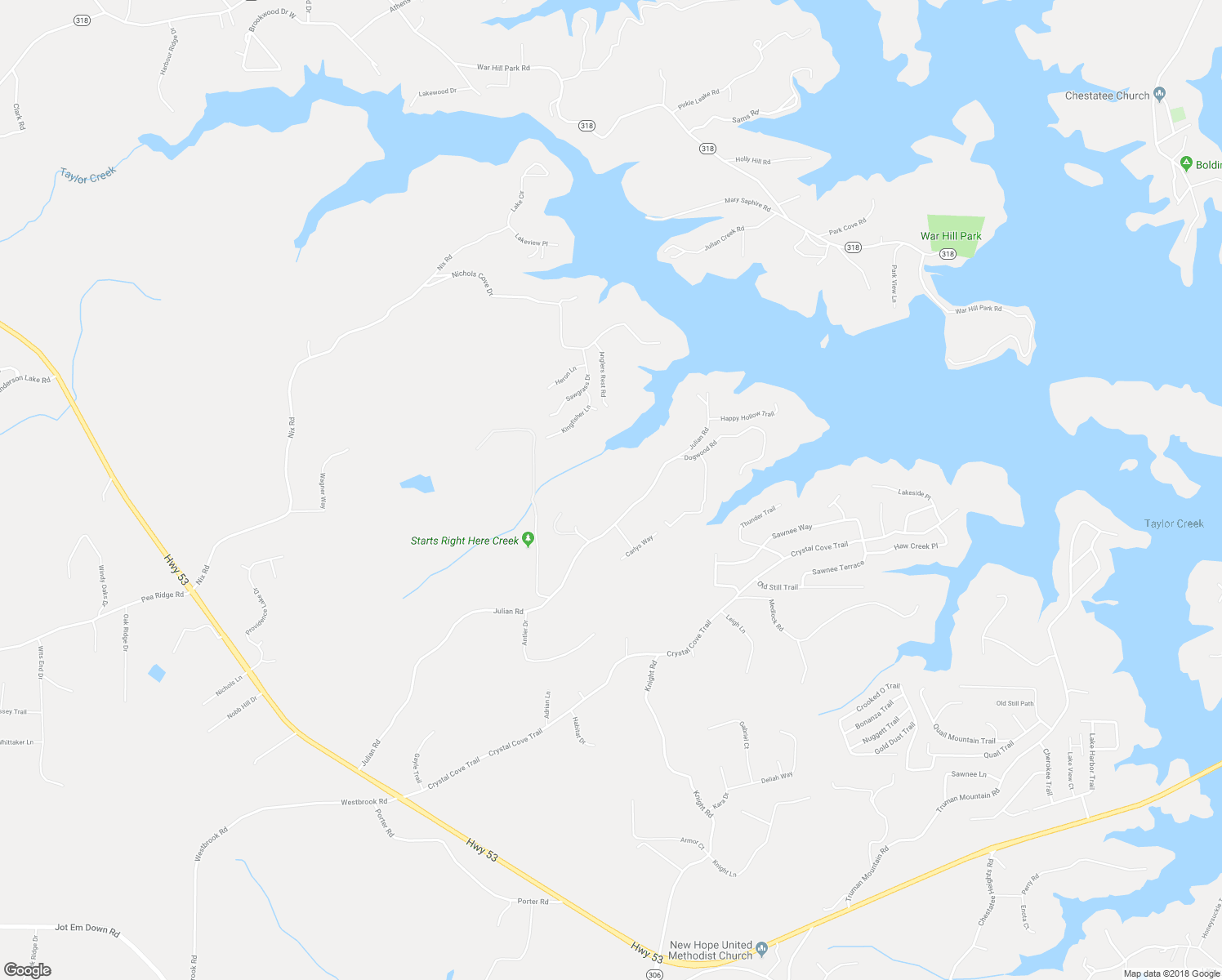 map of restaurants, bars, coffee shops, grocery stores, and more near 6285 Julian Road in Gainesville