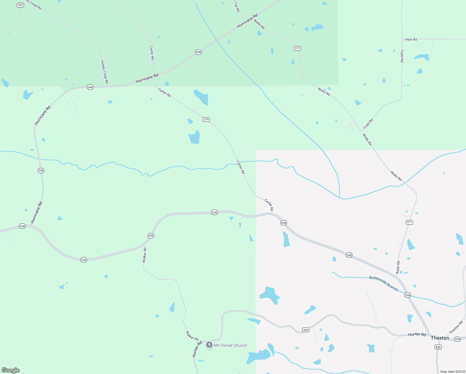 map of restaurants, bars, coffee shops, grocery stores, and more near 12854 Mississippi 336 in Thaxton