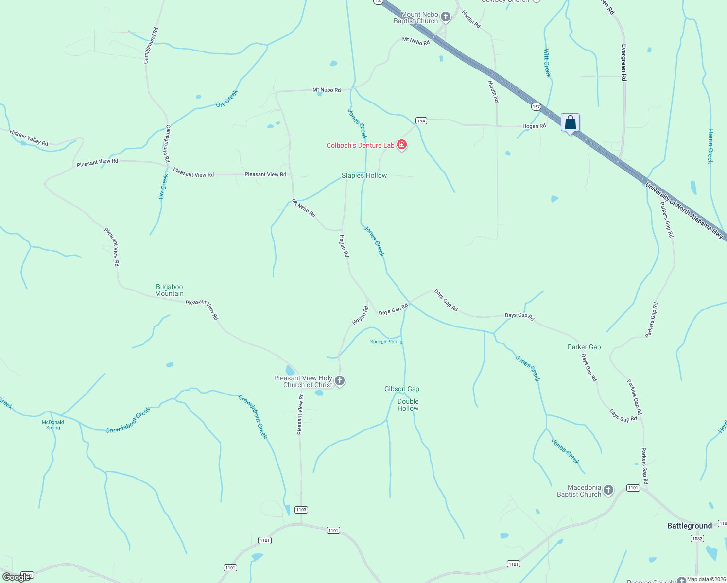 map of restaurants, bars, coffee shops, grocery stores, and more near County Road 19A in Morgan County