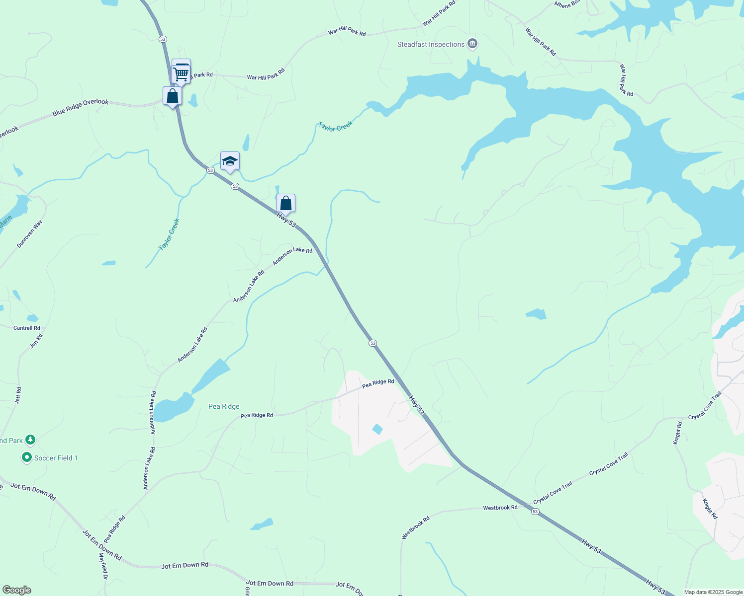 map of restaurants, bars, coffee shops, grocery stores, and more near 6280 Dawsonville Highway in Dawsonville
