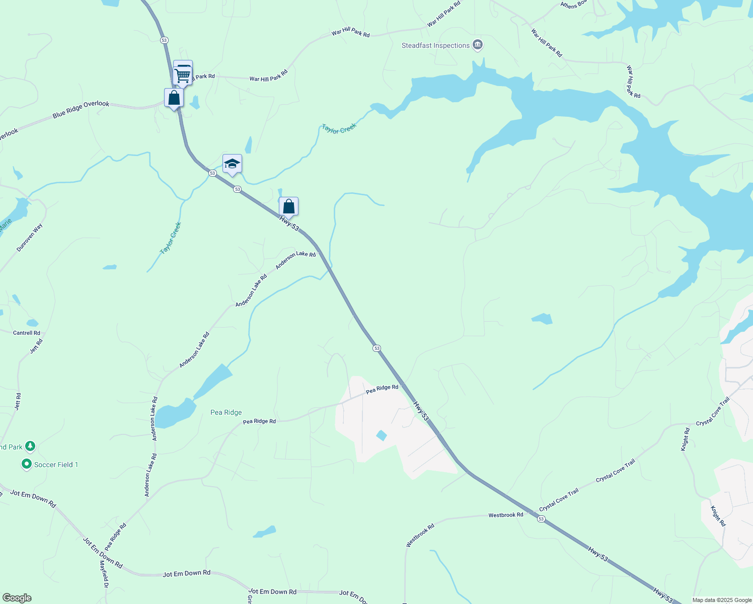map of restaurants, bars, coffee shops, grocery stores, and more near 6280 Dawsonville Highway in Dawsonville