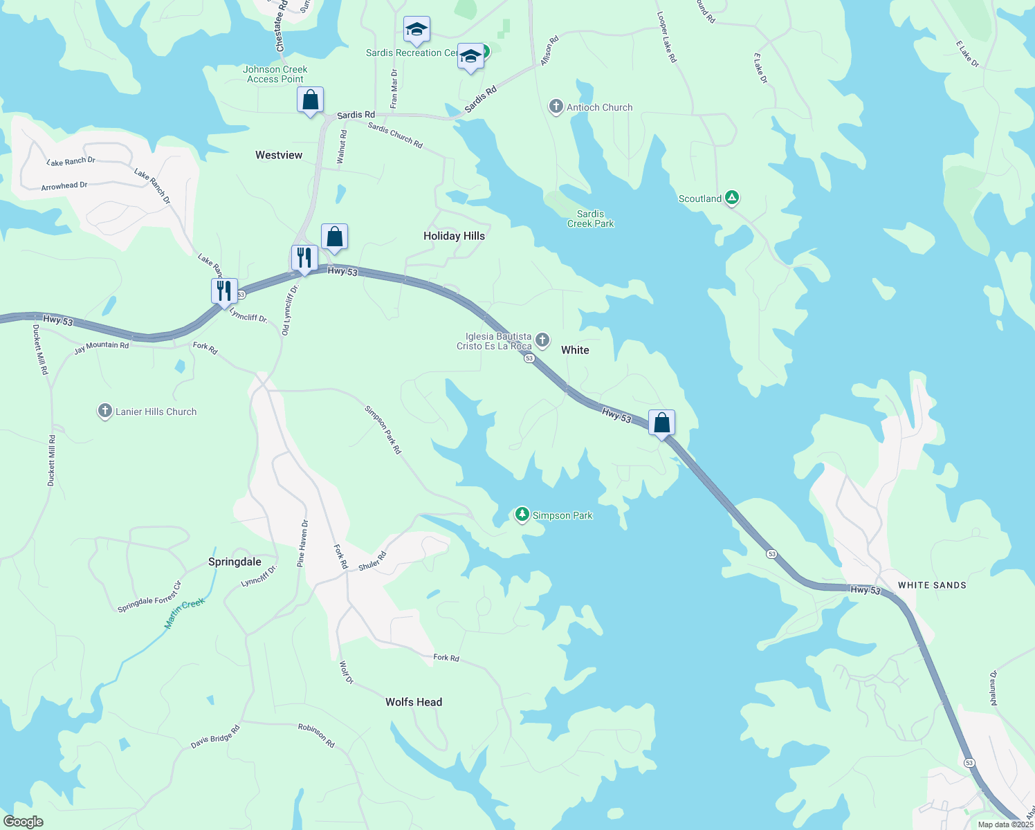 map of restaurants, bars, coffee shops, grocery stores, and more near 2383 Stephens Circle in Gainesville