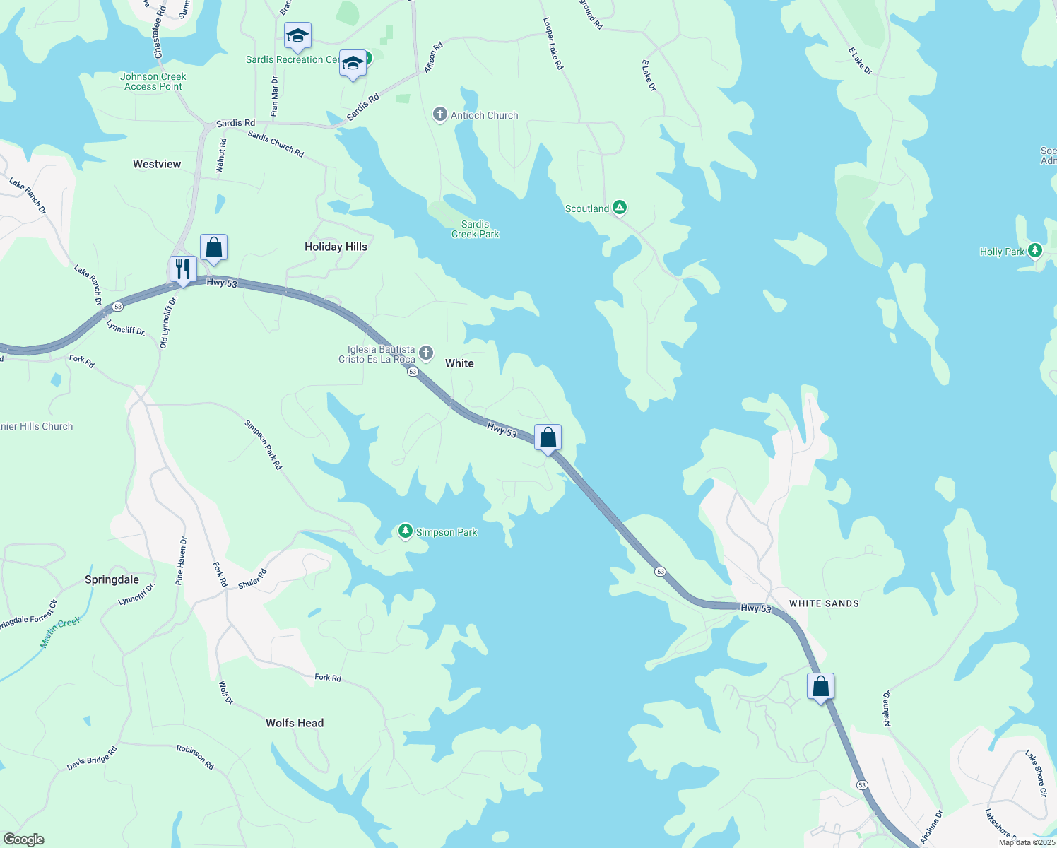 map of restaurants, bars, coffee shops, grocery stores, and more near 2309 Crystal Court in Gainesville