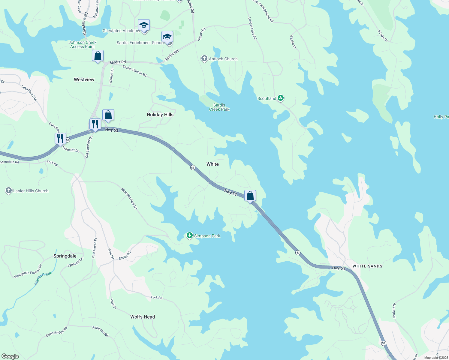 map of restaurants, bars, coffee shops, grocery stores, and more near 2206 Huntingdon Court in Gainesville