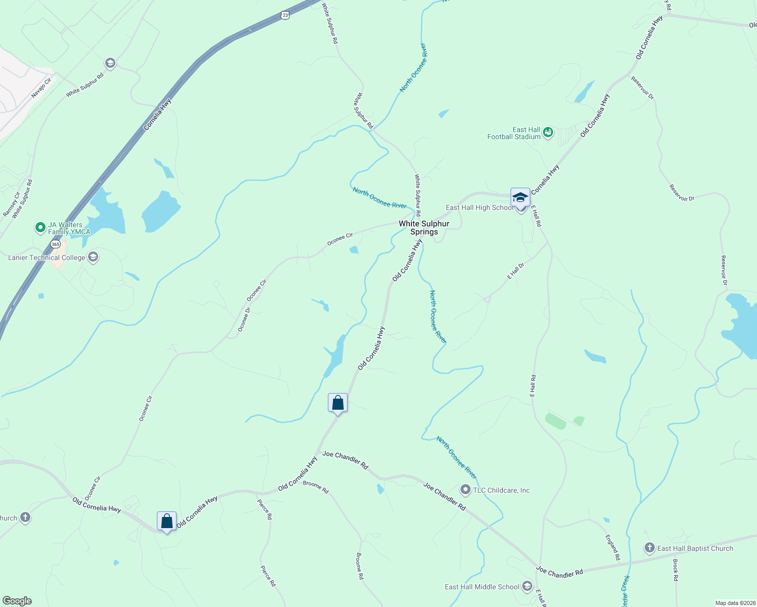 map of restaurants, bars, coffee shops, grocery stores, and more near 3179 Old Cornelia Hwy in Gainesville