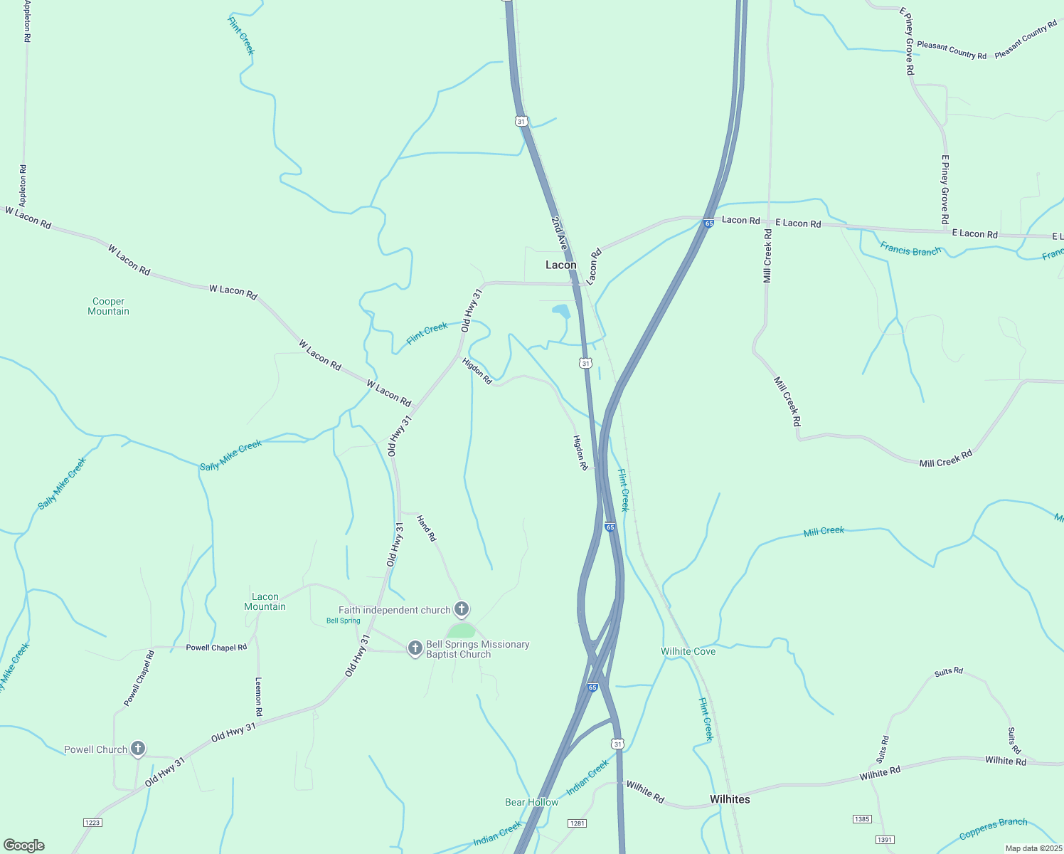 map of restaurants, bars, coffee shops, grocery stores, and more near 136 Higdon Road in Falkville