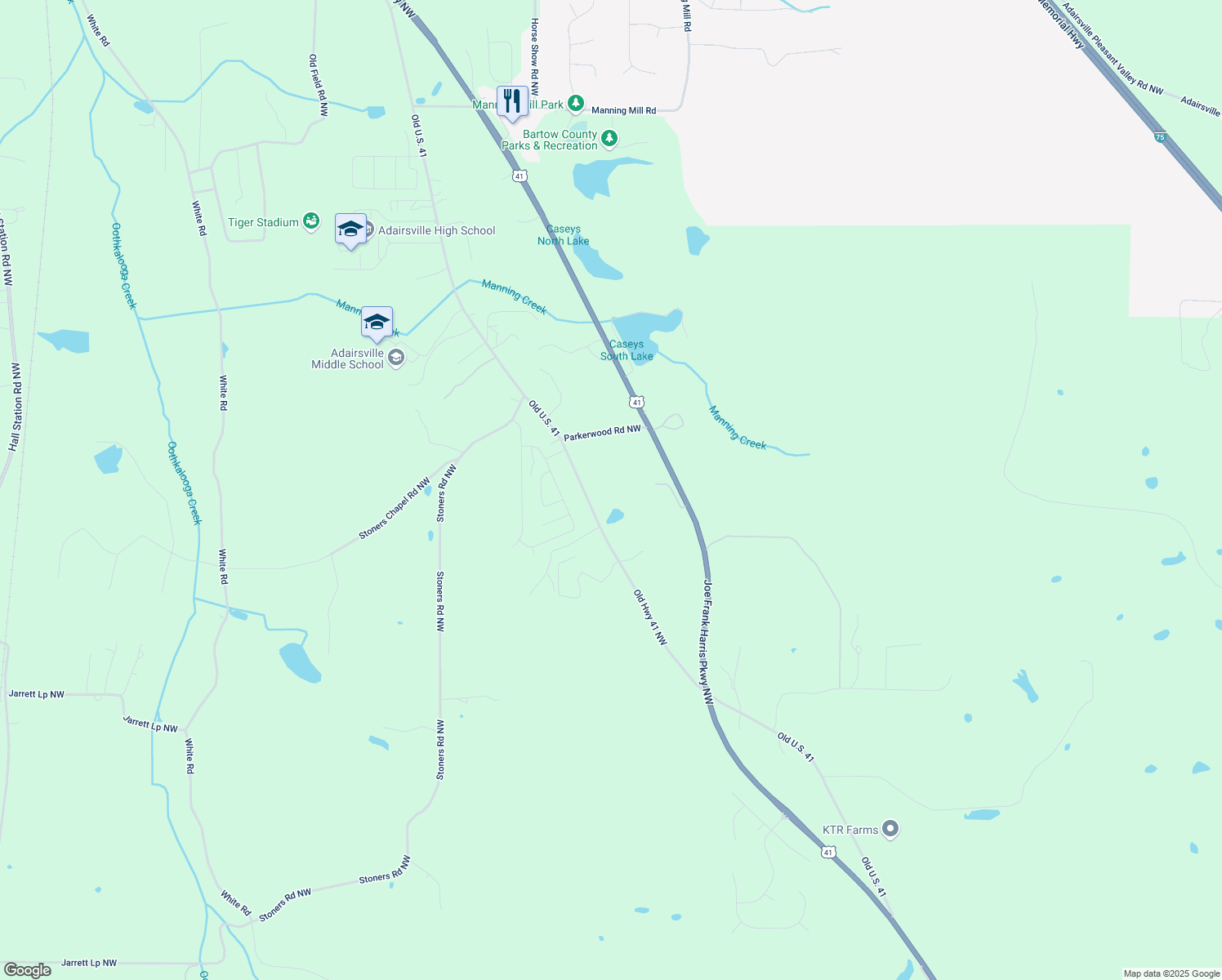map of restaurants, bars, coffee shops, grocery stores, and more near 294 Old Dixie Highway in Adairsville