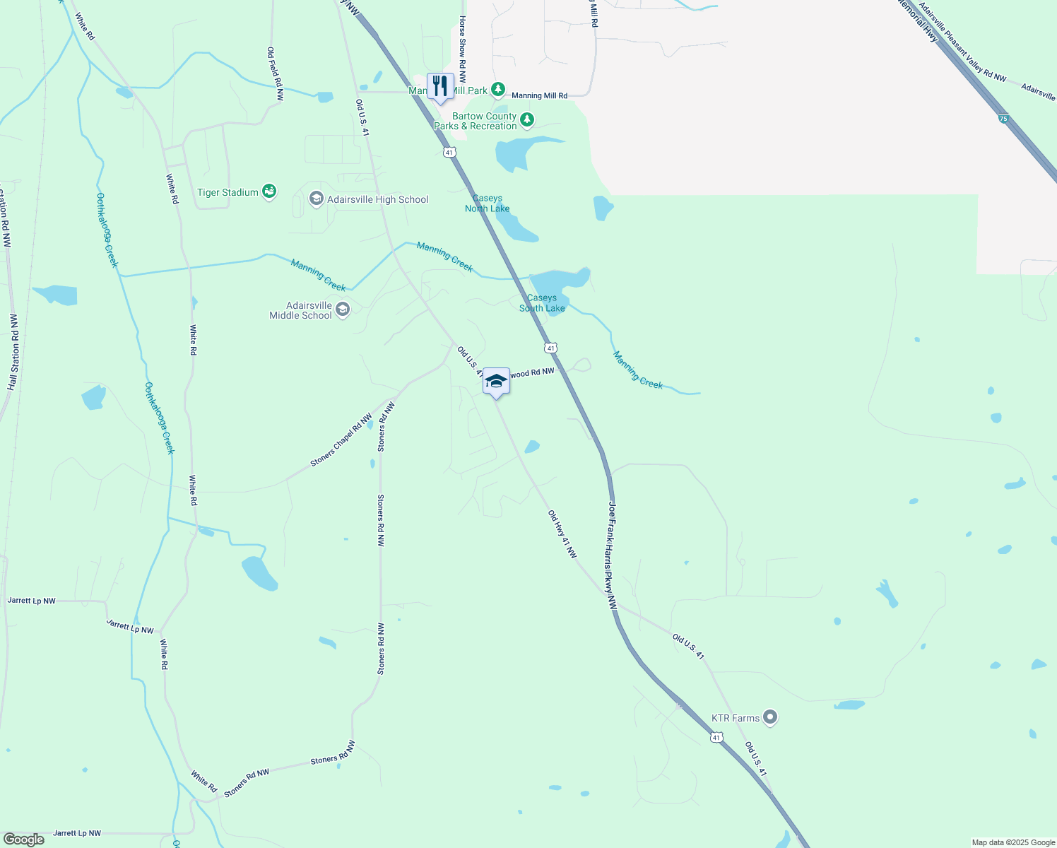 map of restaurants, bars, coffee shops, grocery stores, and more near 294 Old Dixie Highway in Adairsville