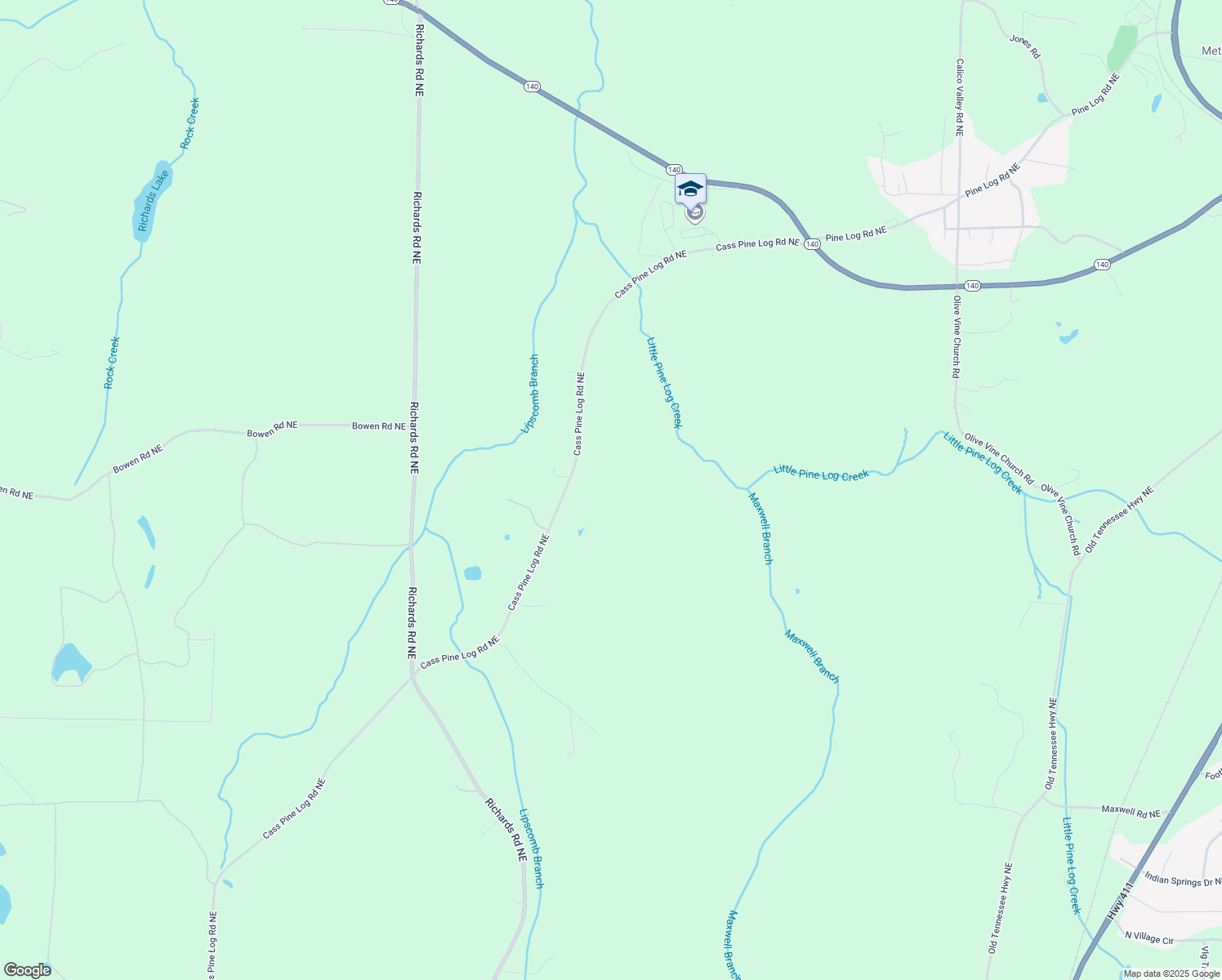 map of restaurants, bars, coffee shops, grocery stores, and more near Cass Pine Log Rd in Cartersville