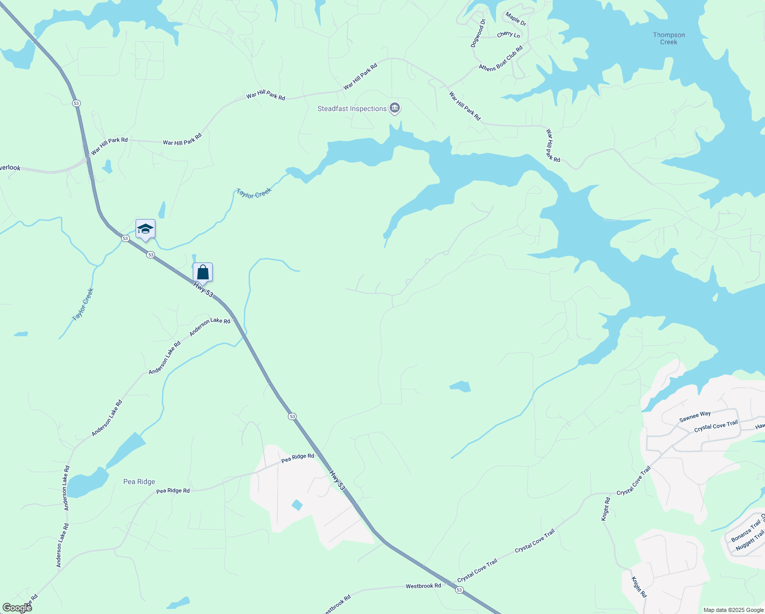 map of restaurants, bars, coffee shops, grocery stores, and more near 6565 Nix Road in Dawsonville