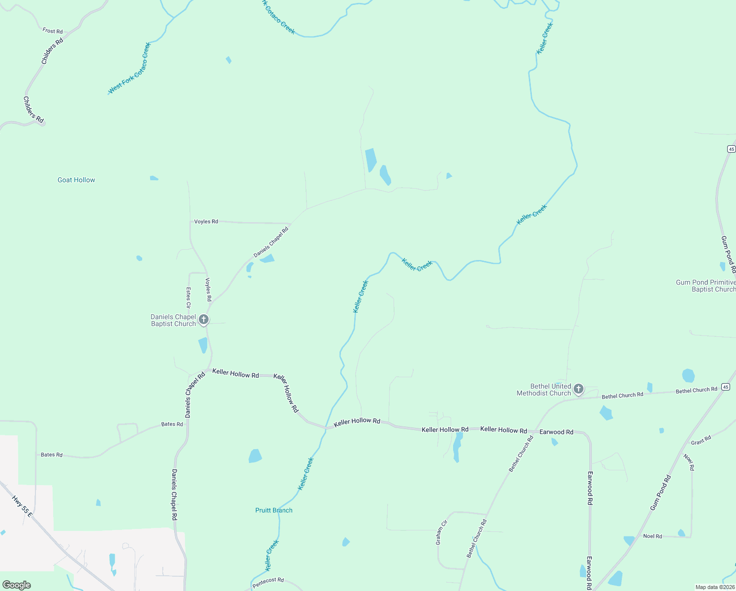 map of restaurants, bars, coffee shops, grocery stores, and more near 170 Keller Hollow Road in Eva