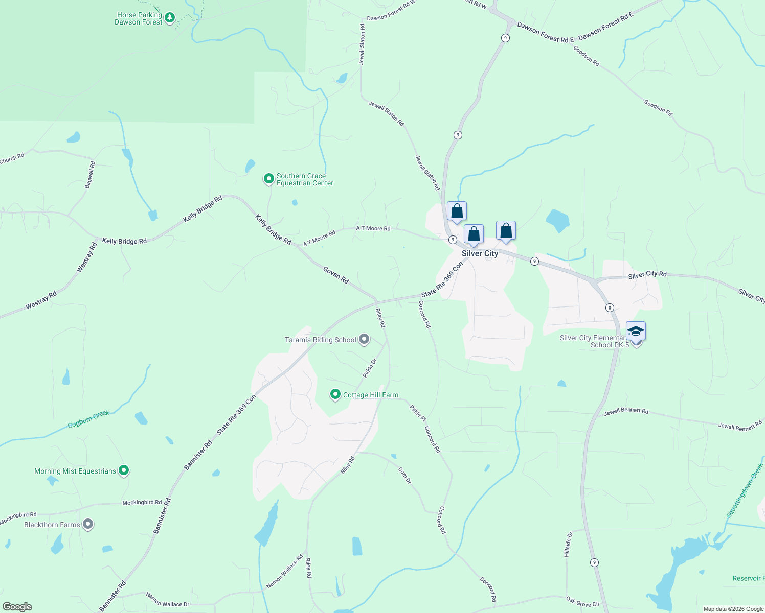 map of restaurants, bars, coffee shops, grocery stores, and more near 6790 Riley Road in Cumming