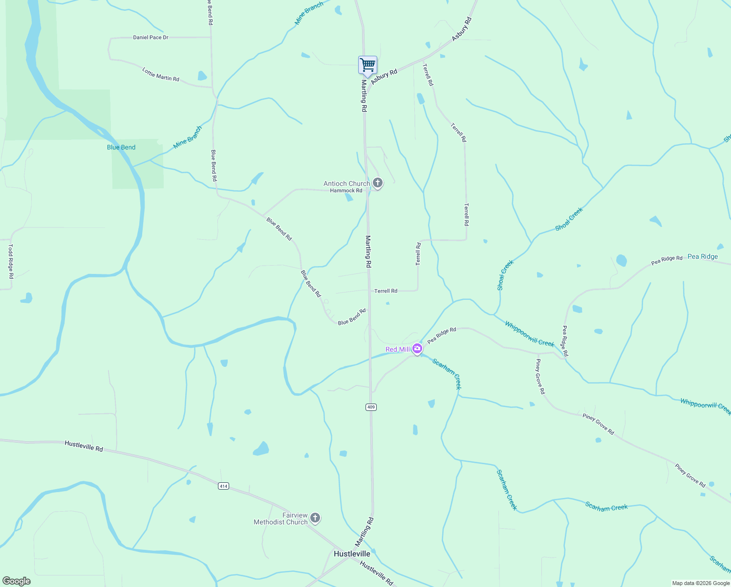 map of restaurants, bars, coffee shops, grocery stores, and more near 4167 Martling Road in Albertville