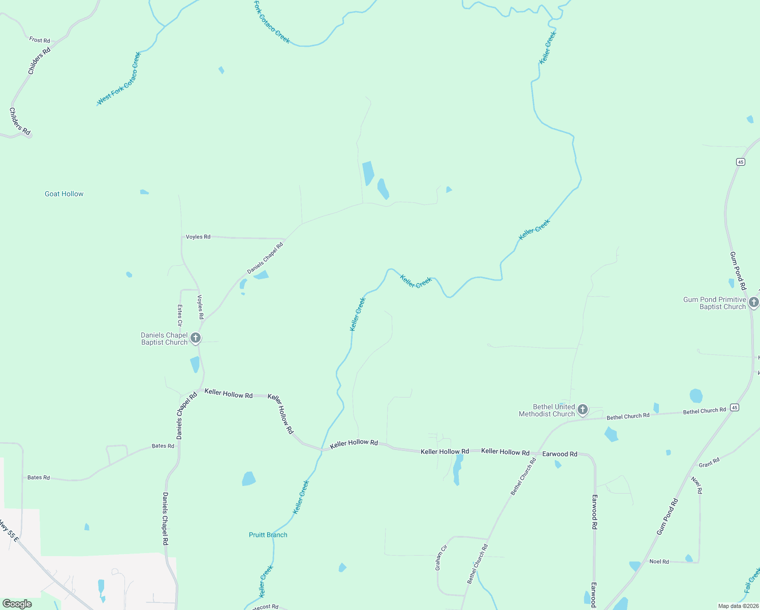 map of restaurants, bars, coffee shops, grocery stores, and more near 170 Keller Hollow Road in Eva
